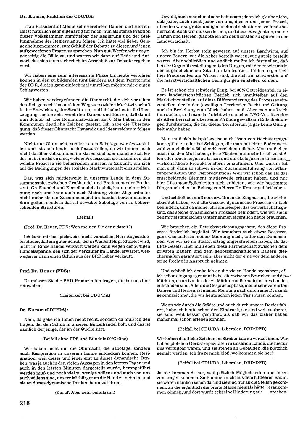 Tagungen der Volkskammer (VK) der Deutschen Demokratischen Republik (DDR), 10. Wahlperiode 1990, Seite 216 (VK. DDR 10. WP. 1990, Prot. Tg. 1-38, 5.4.-2.10.1990, S. 216)