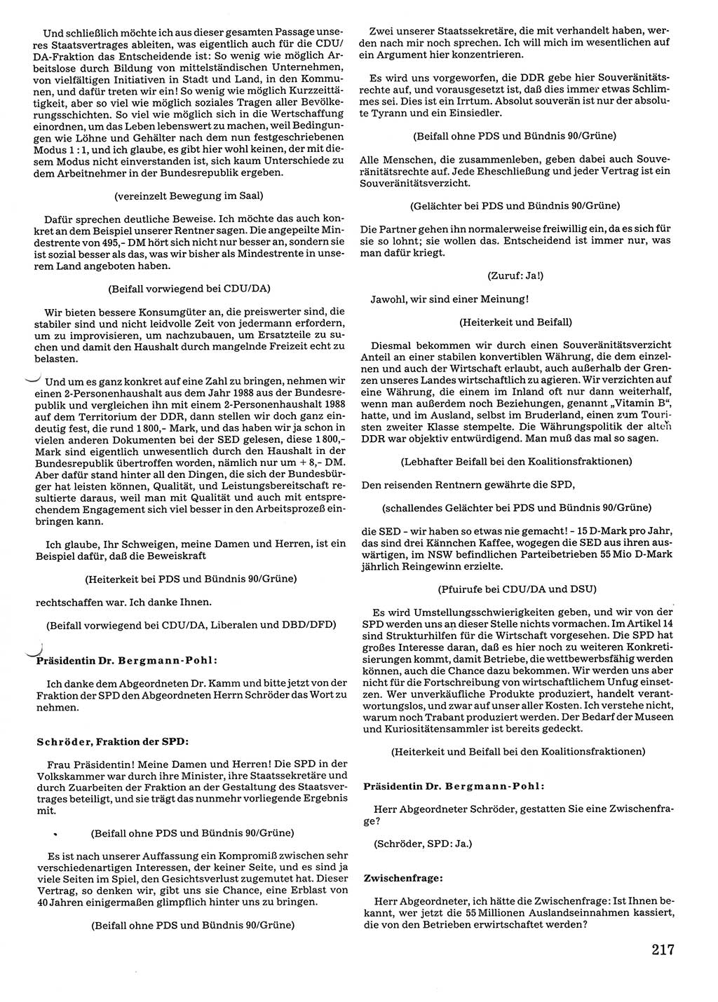 Tagungen der Volkskammer (VK) der Deutschen Demokratischen Republik (DDR), 10. Wahlperiode 1990, Seite 217 (VK. DDR 10. WP. 1990, Prot. Tg. 1-38, 5.4.-2.10.1990, S. 217)