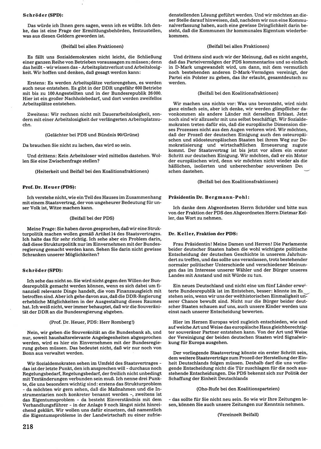 Tagungen der Volkskammer (VK) der Deutschen Demokratischen Republik (DDR), 10. Wahlperiode 1990, Seite 218 (VK. DDR 10. WP. 1990, Prot. Tg. 1-38, 5.4.-2.10.1990, S. 218)