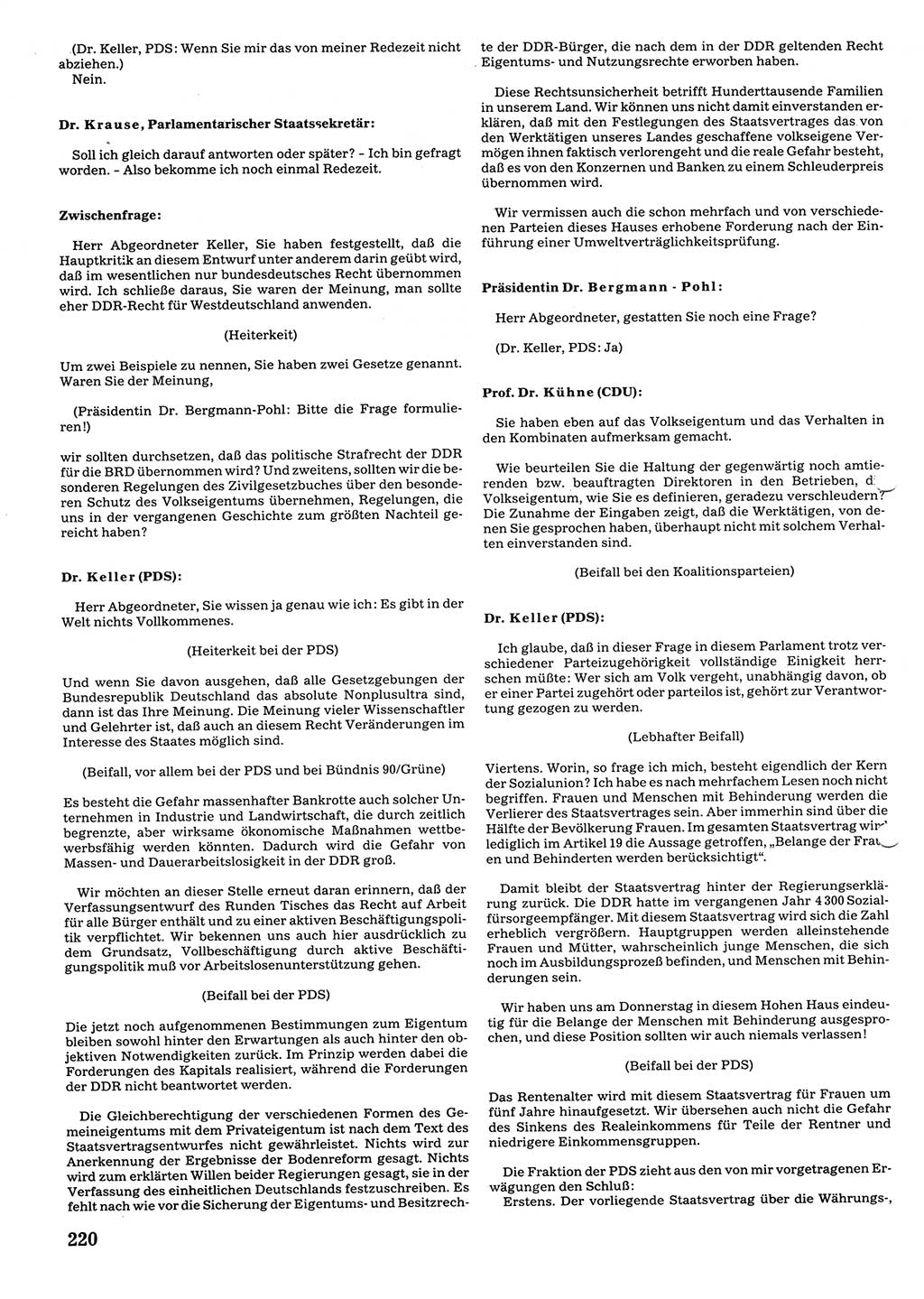Tagungen der Volkskammer (VK) der Deutschen Demokratischen Republik (DDR), 10. Wahlperiode 1990, Seite 220 (VK. DDR 10. WP. 1990, Prot. Tg. 1-38, 5.4.-2.10.1990, S. 220)