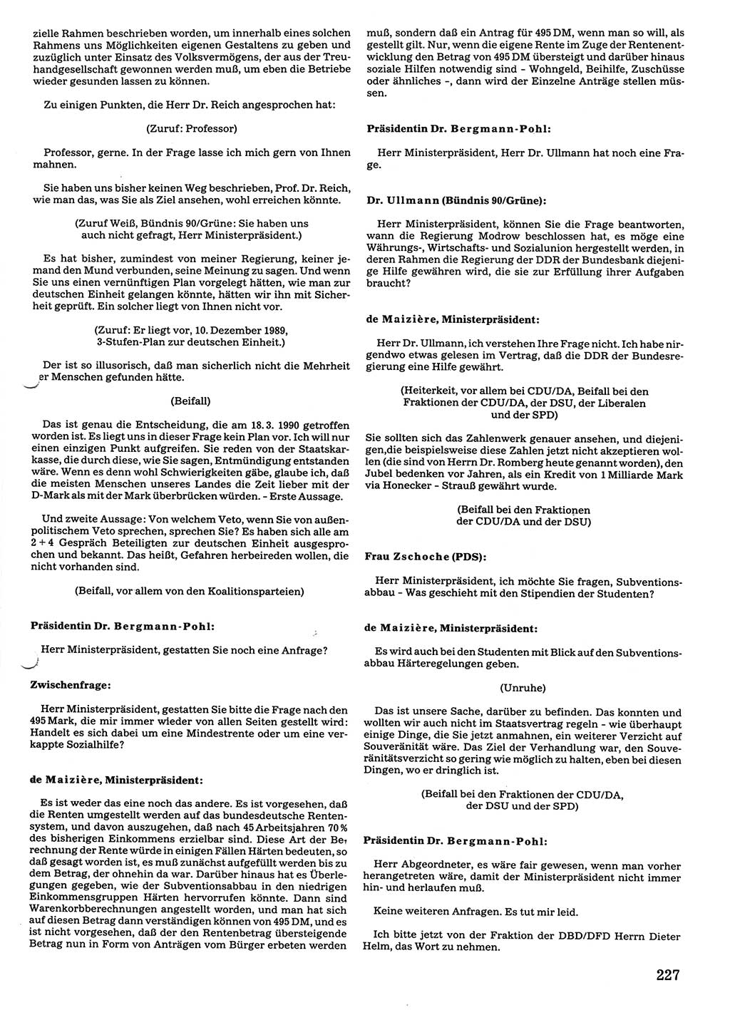 Tagungen der Volkskammer (VK) der Deutschen Demokratischen Republik (DDR), 10. Wahlperiode 1990, Seite 227 (VK. DDR 10. WP. 1990, Prot. Tg. 1-38, 5.4.-2.10.1990, S. 227)