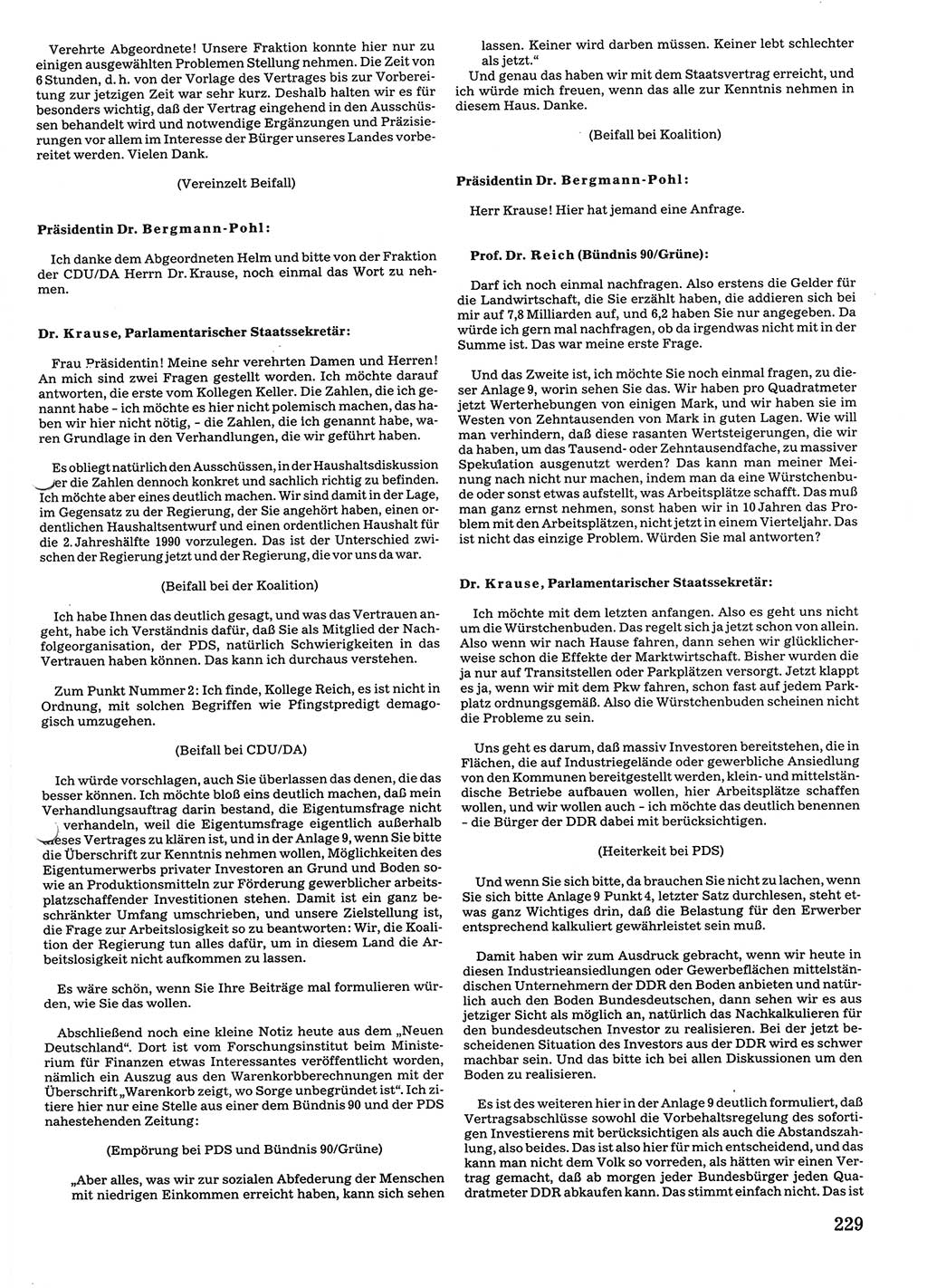 Tagungen der Volkskammer (VK) der Deutschen Demokratischen Republik (DDR), 10. Wahlperiode 1990, Seite 229 (VK. DDR 10. WP. 1990, Prot. Tg. 1-38, 5.4.-2.10.1990, S. 229)