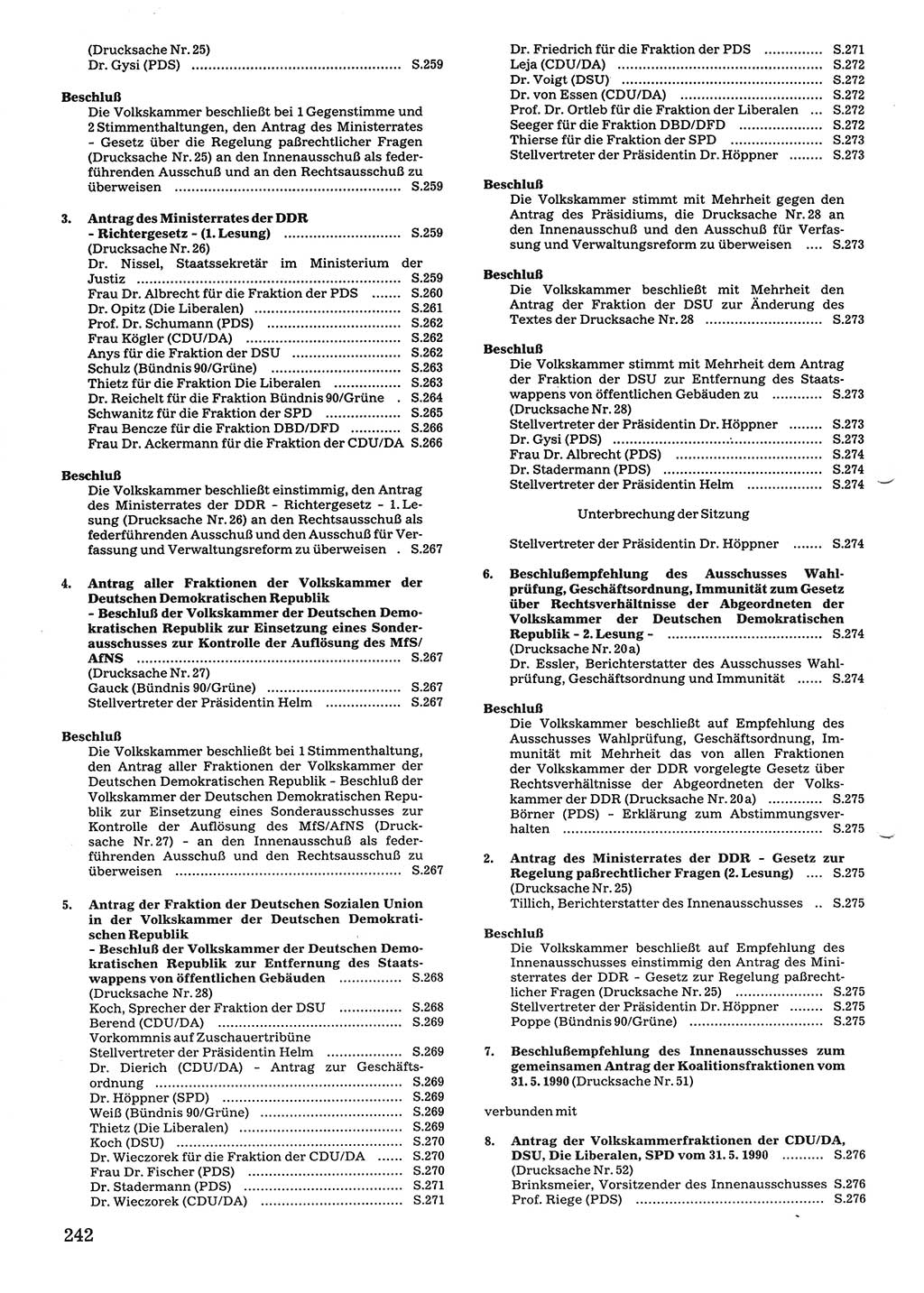 Tagungen der Volkskammer (VK) der Deutschen Demokratischen Republik (DDR), 10. Wahlperiode 1990, Seite 242 (VK. DDR 10. WP. 1990, Prot. Tg. 1-38, 5.4.-2.10.1990, S. 242)