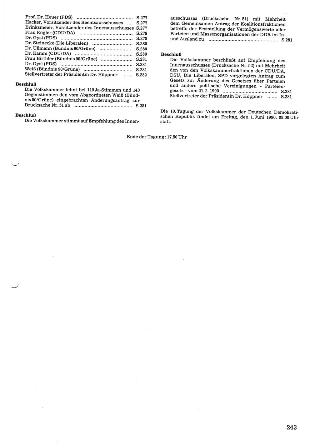 Tagungen der Volkskammer (VK) der Deutschen Demokratischen Republik (DDR), 10. Wahlperiode 1990, Seite 243 (VK. DDR 10. WP. 1990, Prot. Tg. 1-38, 5.4.-2.10.1990, S. 243)