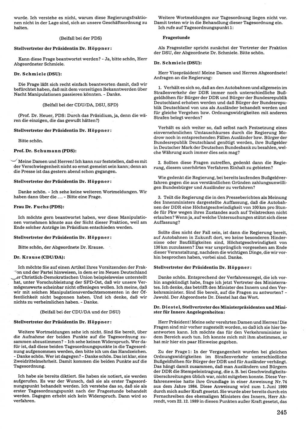 Tagungen der Volkskammer (VK) der Deutschen Demokratischen Republik (DDR), 10. Wahlperiode 1990, Seite 245 (VK. DDR 10. WP. 1990, Prot. Tg. 1-38, 5.4.-2.10.1990, S. 245)