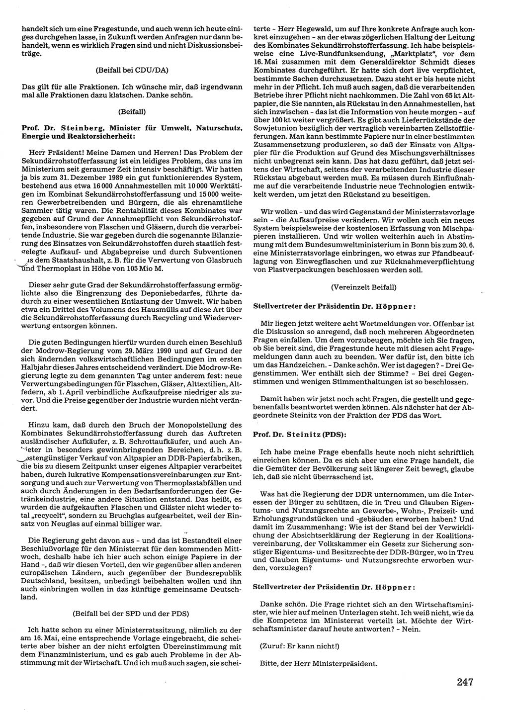 Tagungen der Volkskammer (VK) der Deutschen Demokratischen Republik (DDR), 10. Wahlperiode 1990, Seite 247 (VK. DDR 10. WP. 1990, Prot. Tg. 1-38, 5.4.-2.10.1990, S. 247)