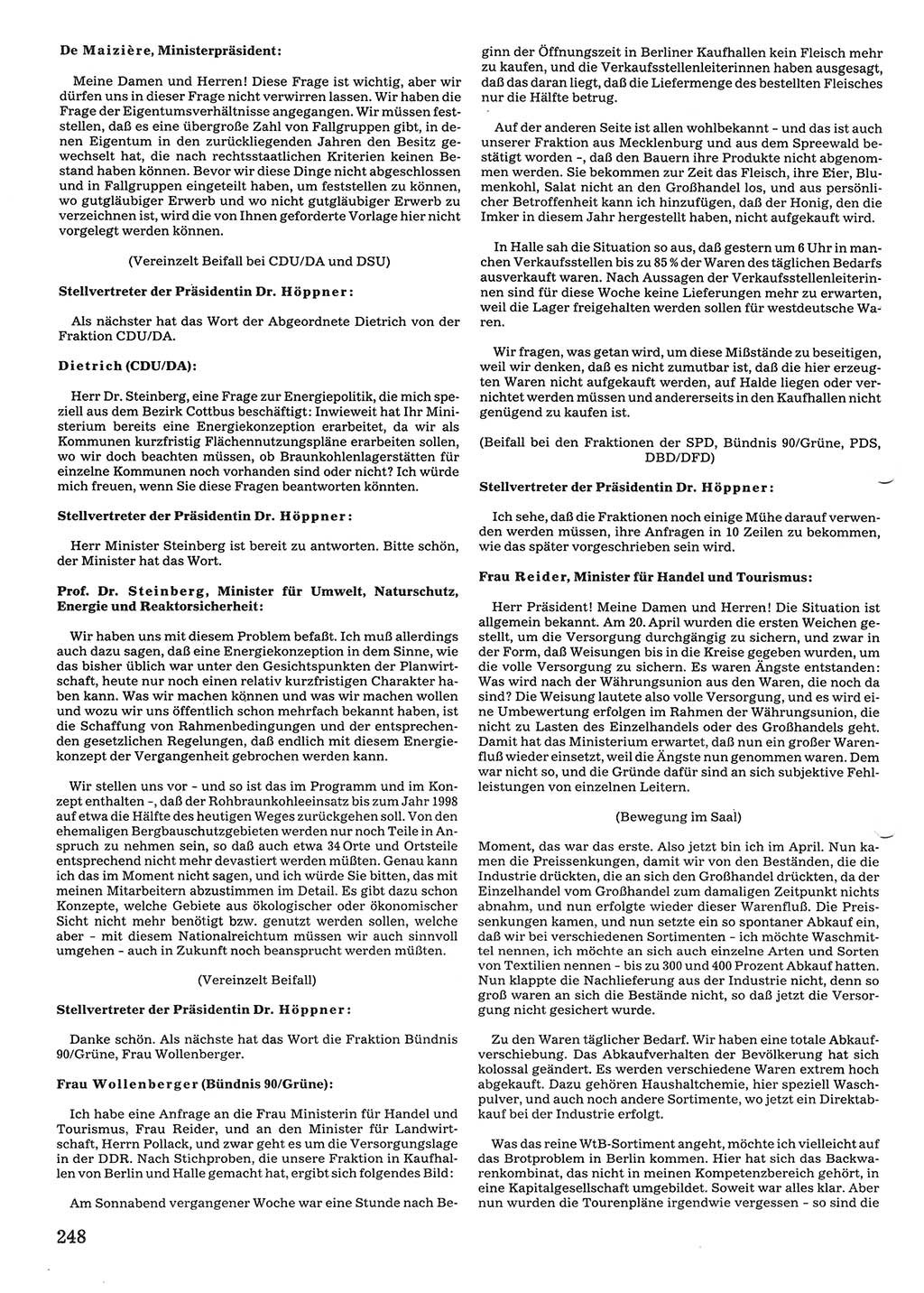 Tagungen der Volkskammer (VK) der Deutschen Demokratischen Republik (DDR), 10. Wahlperiode 1990, Seite 248 (VK. DDR 10. WP. 1990, Prot. Tg. 1-38, 5.4.-2.10.1990, S. 248)