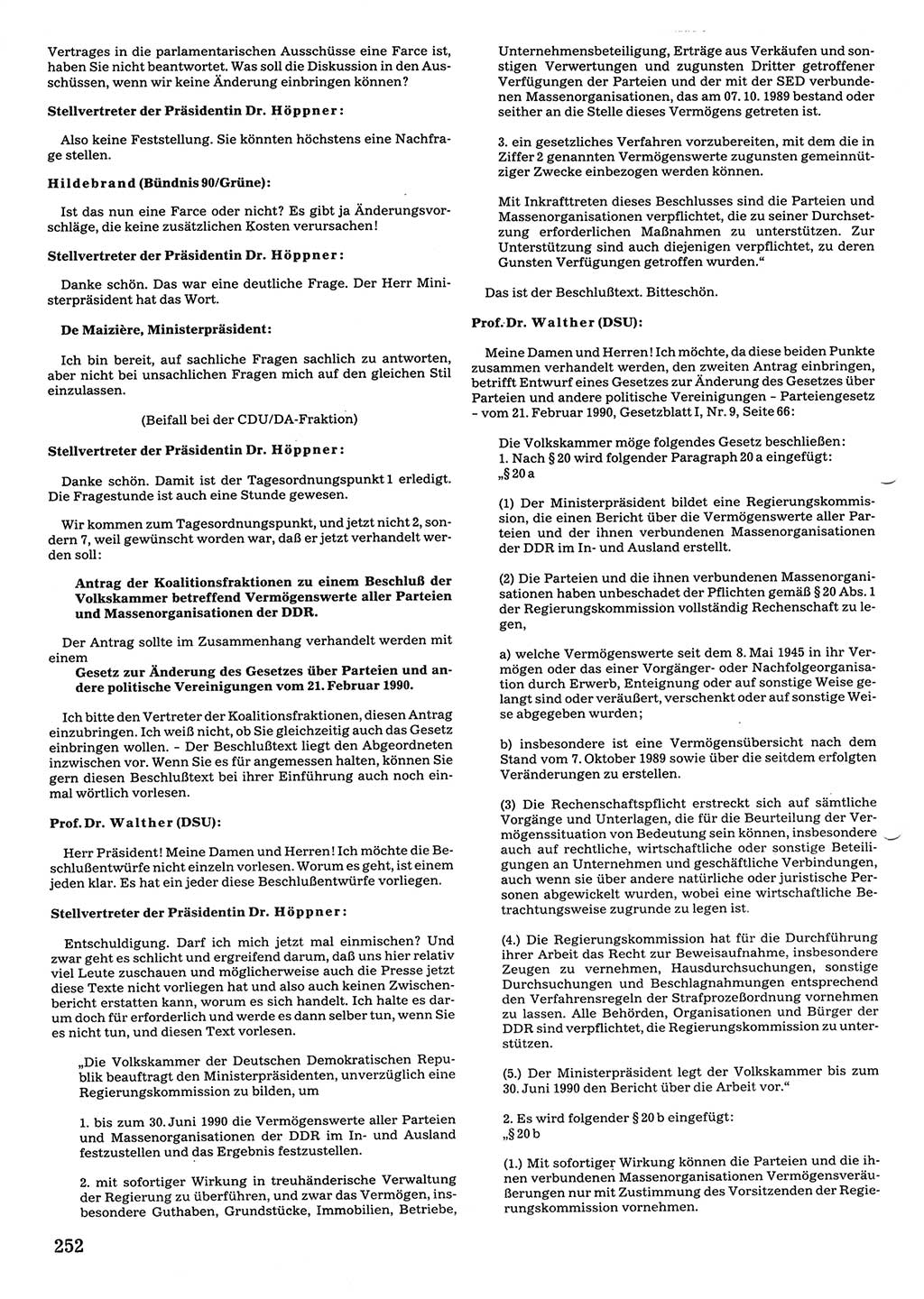 Tagungen der Volkskammer (VK) der Deutschen Demokratischen Republik (DDR), 10. Wahlperiode 1990, Seite 252 (VK. DDR 10. WP. 1990, Prot. Tg. 1-38, 5.4.-2.10.1990, S. 252)