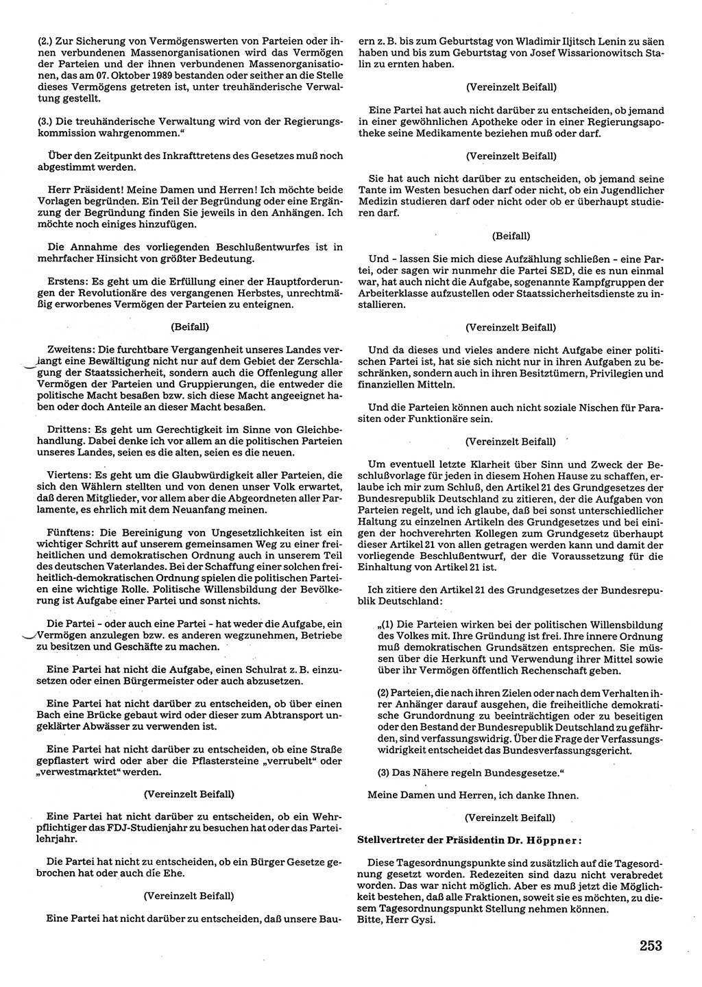 Tagungen der Volkskammer (VK) der Deutschen Demokratischen Republik (DDR), 10. Wahlperiode 1990, Seite 253 (VK. DDR 10. WP. 1990, Prot. Tg. 1-38, 5.4.-2.10.1990, S. 253)