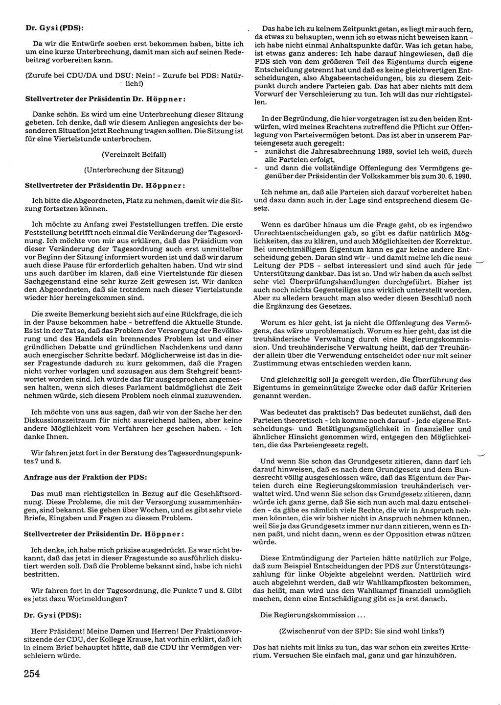 Tagungen der Volkskammer (VK) der Deutschen Demokratischen Republik (DDR), 10. Wahlperiode 1990, Seite 254 (VK. DDR 10. WP. 1990, Prot. Tg. 1-38, 5.4.-2.10.1990, S. 254)