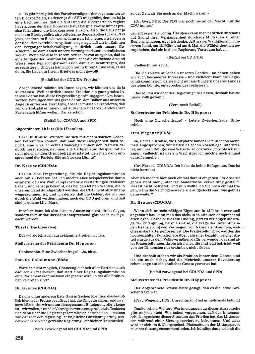 Tagungen der Volkskammer (VK) der Deutschen Demokratischen Republik (DDR), 10. Wahlperiode 1990, Seite 258 (VK. DDR 10. WP. 1990, Prot. Tg. 1-38, 5.4.-2.10.1990, S. 258)