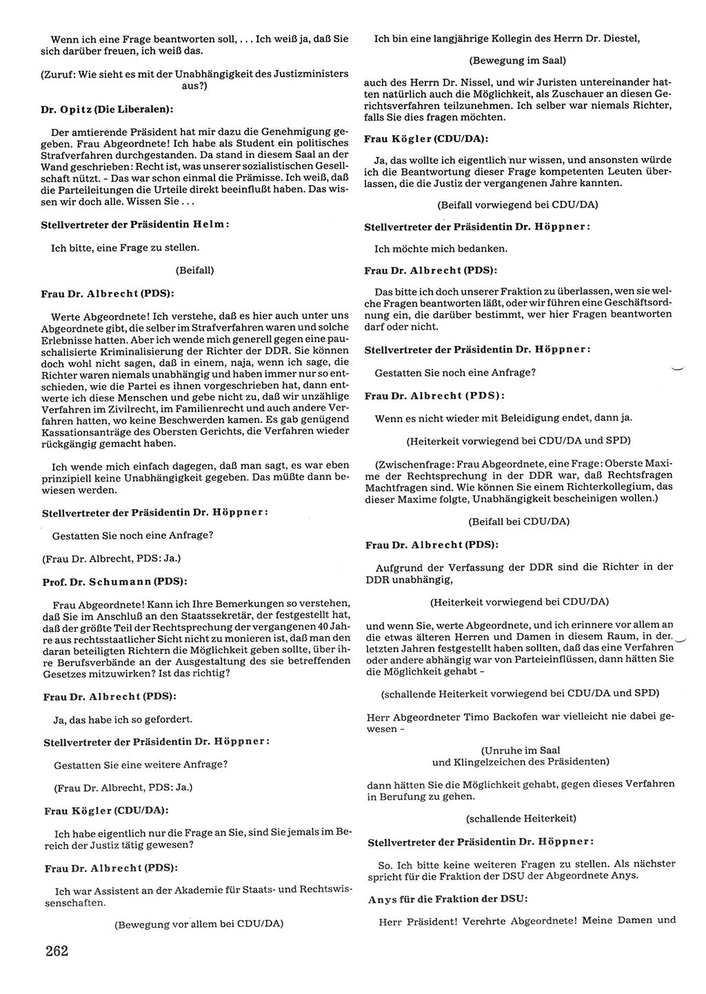Tagungen der Volkskammer (VK) der Deutschen Demokratischen Republik (DDR), 10. Wahlperiode 1990, Seite 262 (VK. DDR 10. WP. 1990, Prot. Tg. 1-38, 5.4.-2.10.1990, S. 262)