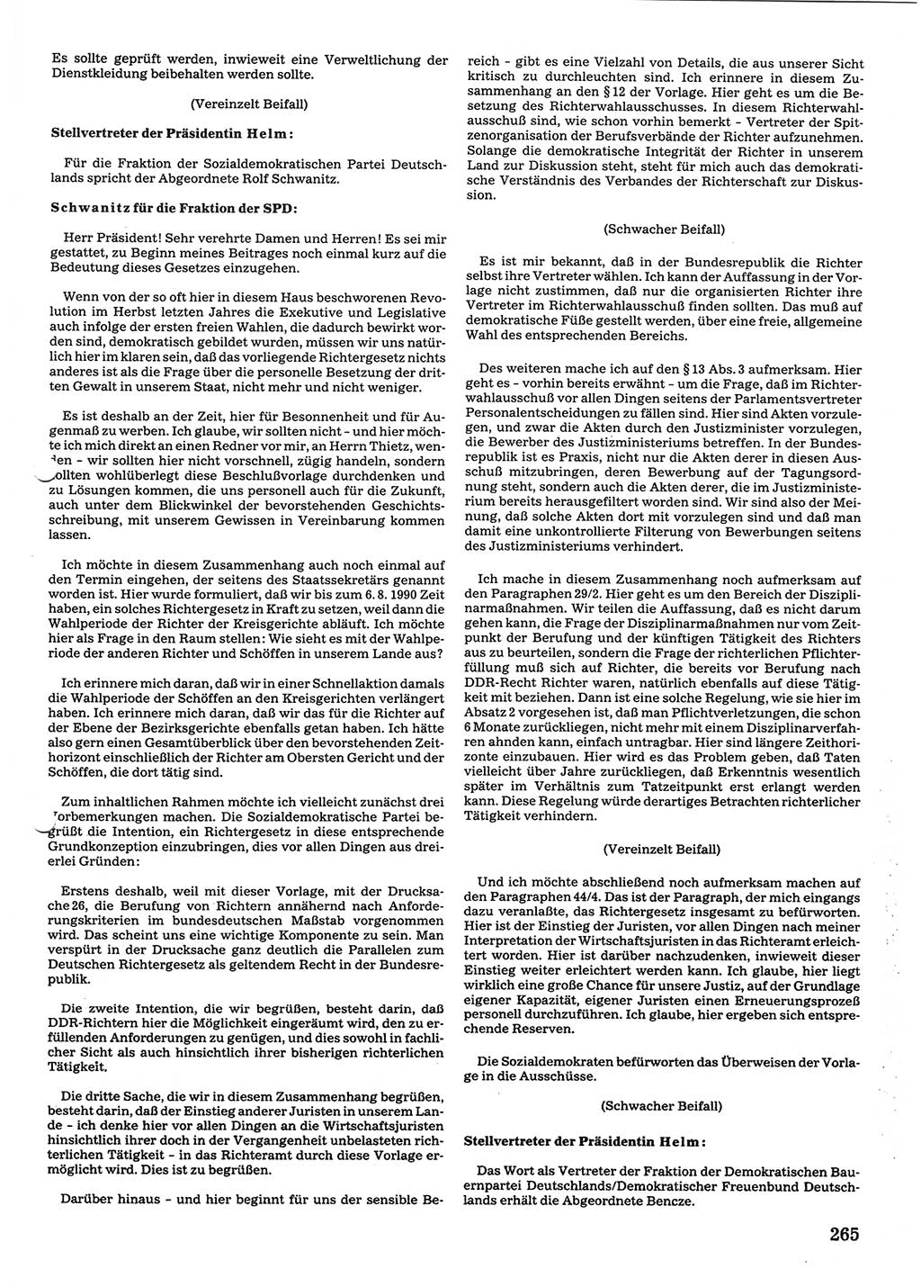 Tagungen der Volkskammer (VK) der Deutschen Demokratischen Republik (DDR), 10. Wahlperiode 1990, Seite 265 (VK. DDR 10. WP. 1990, Prot. Tg. 1-38, 5.4.-2.10.1990, S. 265)