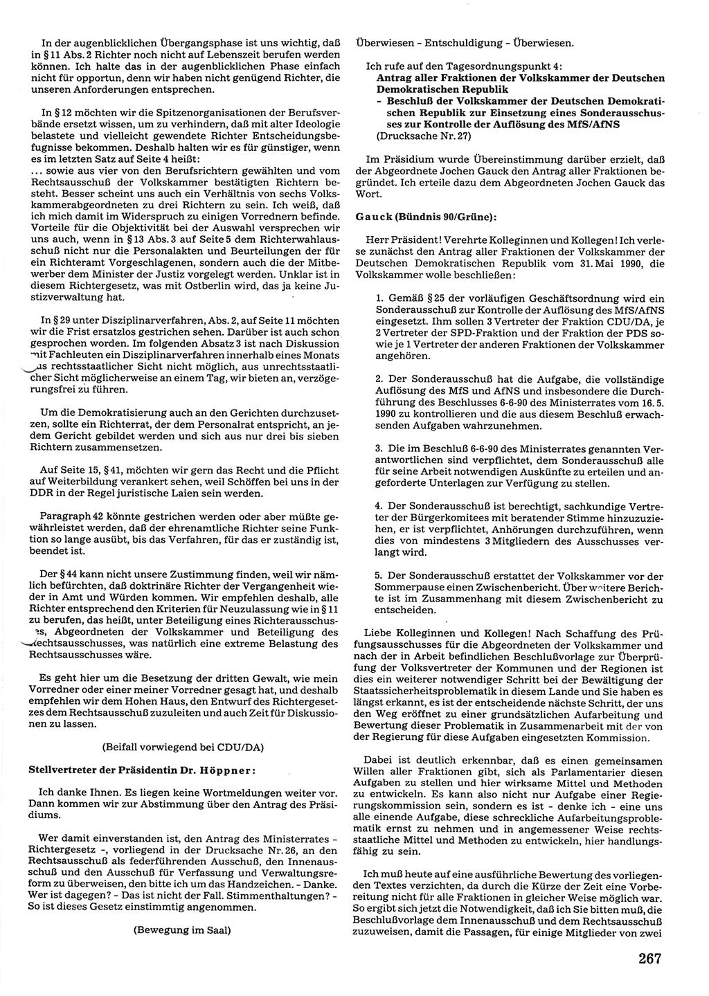 Tagungen der Volkskammer (VK) der Deutschen Demokratischen Republik (DDR), 10. Wahlperiode 1990, Seite 267 (VK. DDR 10. WP. 1990, Prot. Tg. 1-38, 5.4.-2.10.1990, S. 267)