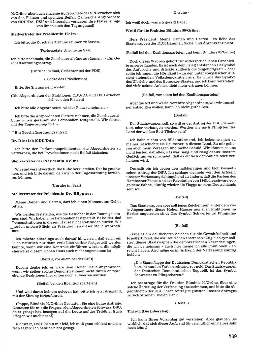 Tagungen der Volkskammer (VK) der Deutschen Demokratischen Republik (DDR), 10. Wahlperiode 1990, Seite 269 (VK. DDR 10. WP. 1990, Prot. Tg. 1-38, 5.4.-2.10.1990, S. 269)