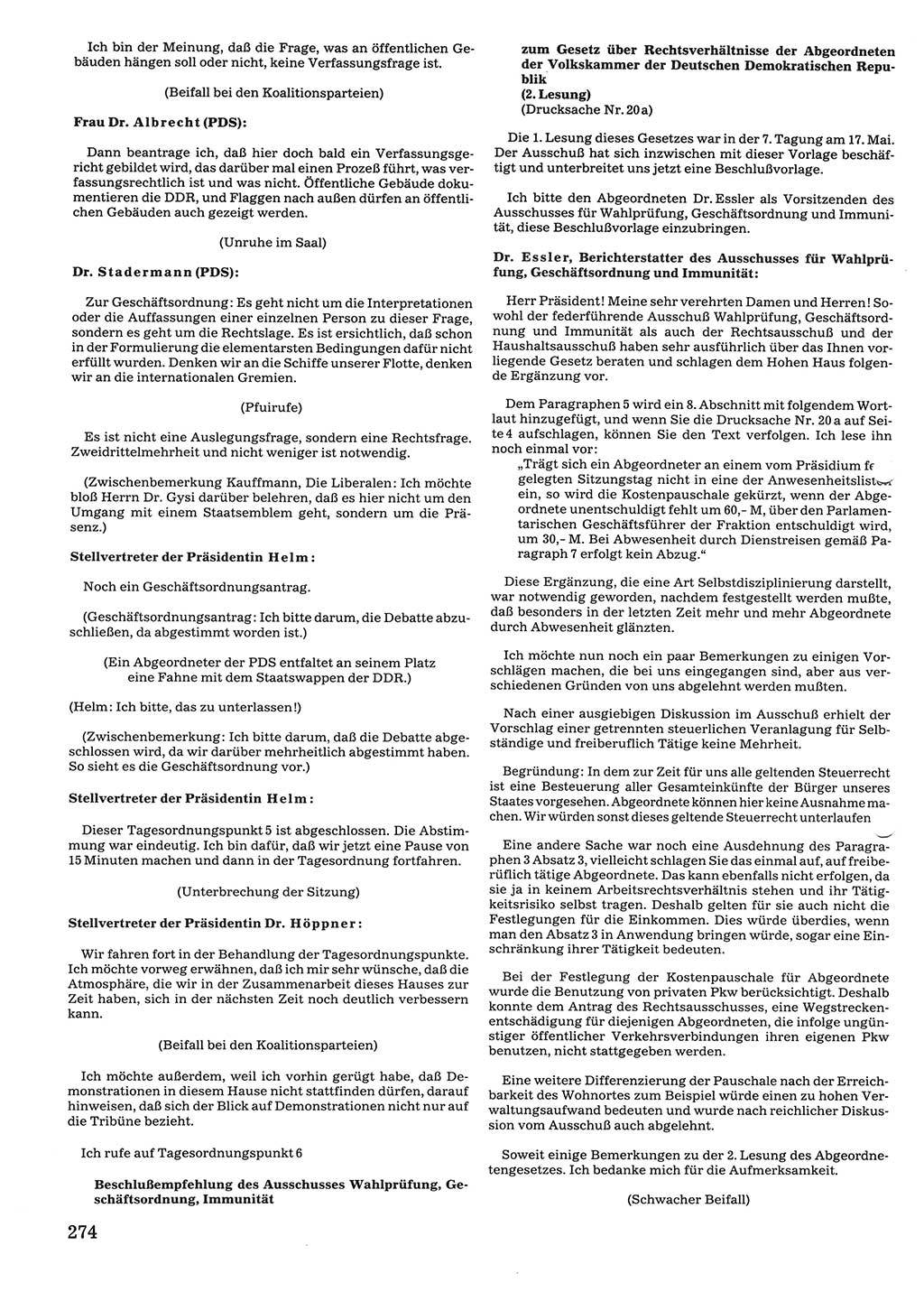 Tagungen der Volkskammer (VK) der Deutschen Demokratischen Republik (DDR), 10. Wahlperiode 1990, Seite 274 (VK. DDR 10. WP. 1990, Prot. Tg. 1-38, 5.4.-2.10.1990, S. 274)