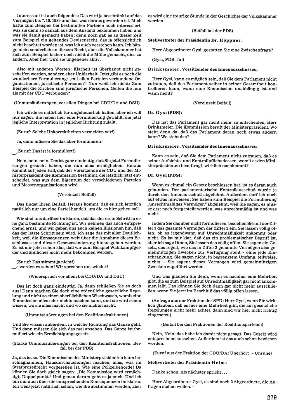 Tagungen der Volkskammer (VK) der Deutschen Demokratischen Republik (DDR), 10. Wahlperiode 1990, Seite 279 (VK. DDR 10. WP. 1990, Prot. Tg. 1-38, 5.4.-2.10.1990, S. 279)