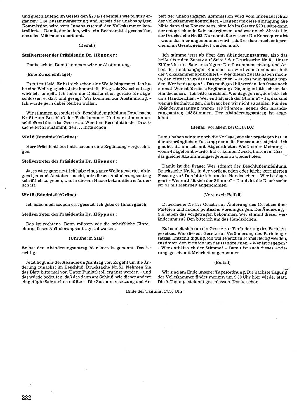 Tagungen der Volkskammer (VK) der Deutschen Demokratischen Republik (DDR), 10. Wahlperiode 1990, Seite 282 (VK. DDR 10. WP. 1990, Prot. Tg. 1-38, 5.4.-2.10.1990, S. 282)