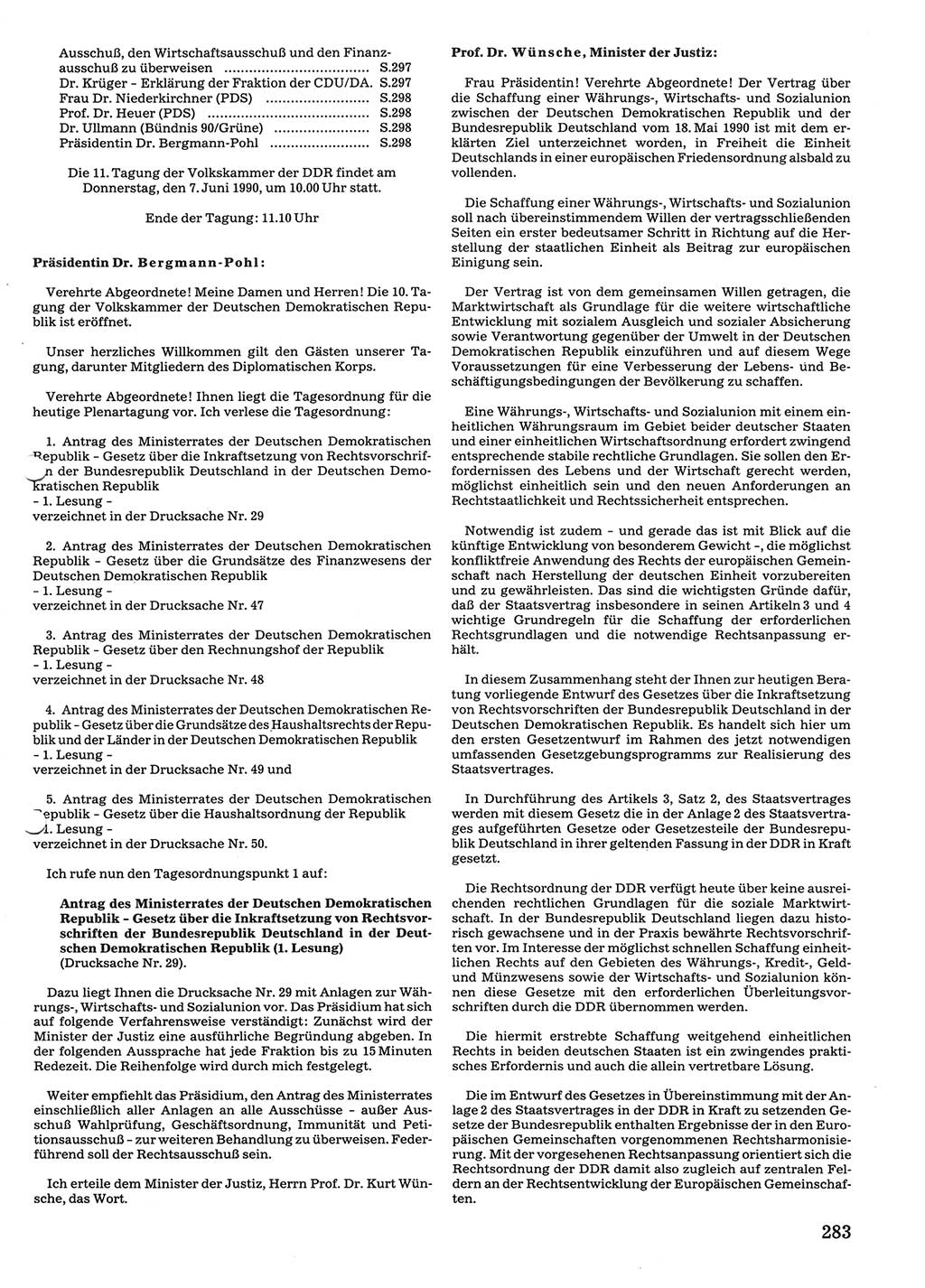 Tagungen der Volkskammer (VK) der Deutschen Demokratischen Republik (DDR), 10. Wahlperiode 1990, Seite 283 (VK. DDR 10. WP. 1990, Prot. Tg. 1-38, 5.4.-2.10.1990, S. 283)