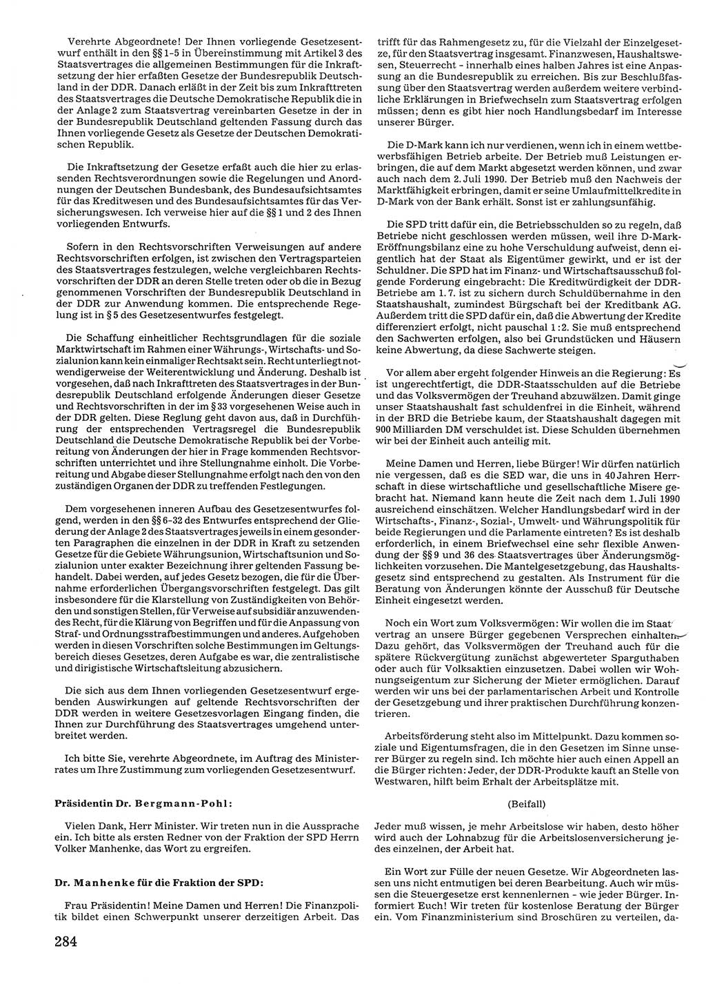 Tagungen der Volkskammer (VK) der Deutschen Demokratischen Republik (DDR), 10. Wahlperiode 1990, Seite 284 (VK. DDR 10. WP. 1990, Prot. Tg. 1-38, 5.4.-2.10.1990, S. 284)