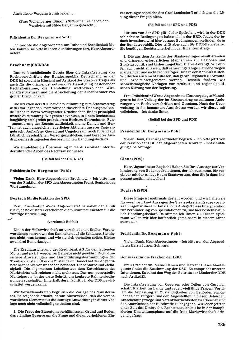 Tagungen der Volkskammer (VK) der Deutschen Demokratischen Republik (DDR), 10. Wahlperiode 1990, Seite 289 (VK. DDR 10. WP. 1990, Prot. Tg. 1-38, 5.4.-2.10.1990, S. 289)