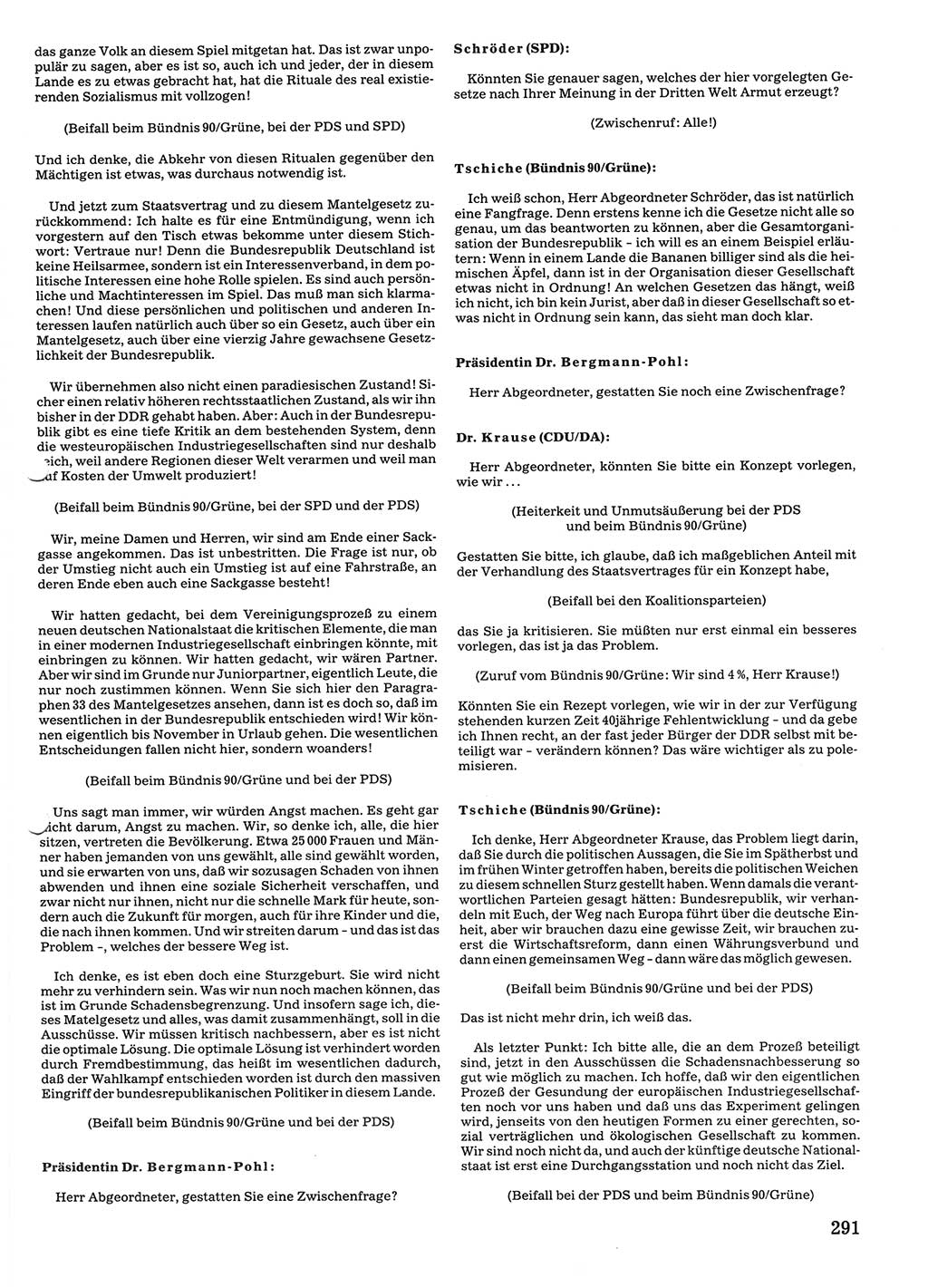 Tagungen der Volkskammer (VK) der Deutschen Demokratischen Republik (DDR), 10. Wahlperiode 1990, Seite 291 (VK. DDR 10. WP. 1990, Prot. Tg. 1-38, 5.4.-2.10.1990, S. 291)