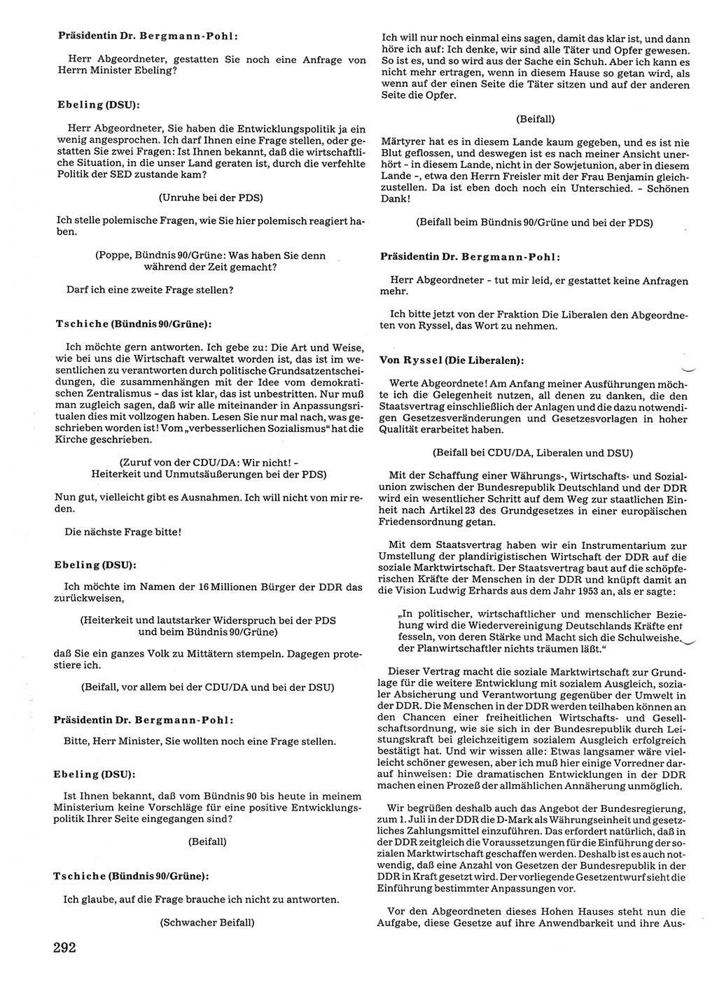 Tagungen der Volkskammer (VK) der Deutschen Demokratischen Republik (DDR), 10. Wahlperiode 1990, Seite 292 (VK. DDR 10. WP. 1990, Prot. Tg. 1-38, 5.4.-2.10.1990, S. 292)