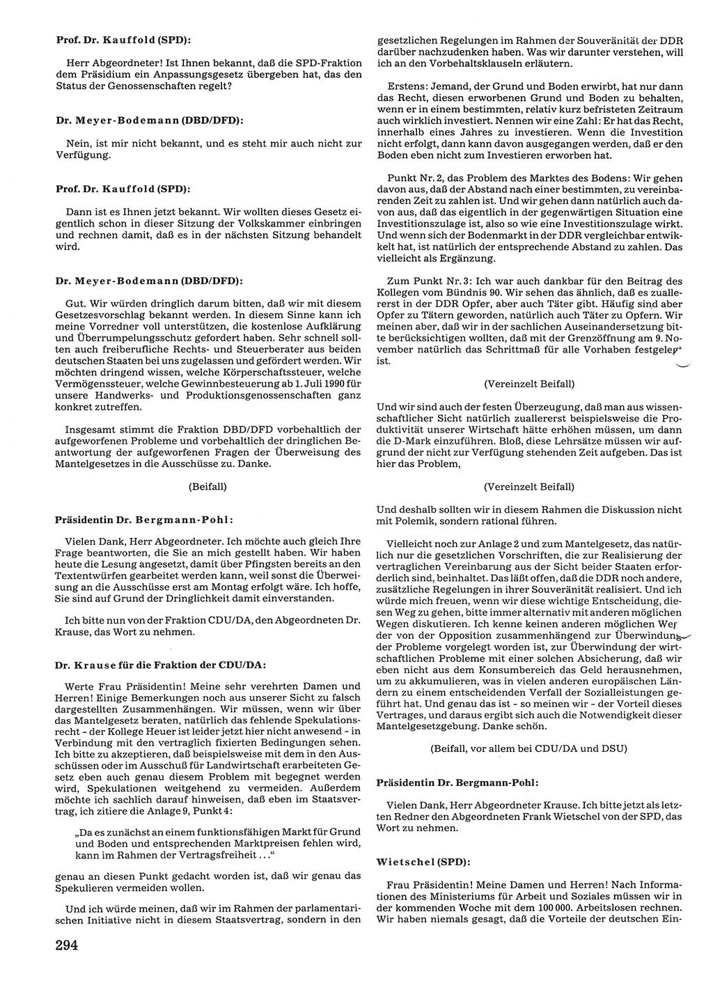 Tagungen der Volkskammer (VK) der Deutschen Demokratischen Republik (DDR), 10. Wahlperiode 1990, Seite 294 (VK. DDR 10. WP. 1990, Prot. Tg. 1-38, 5.4.-2.10.1990, S. 294)