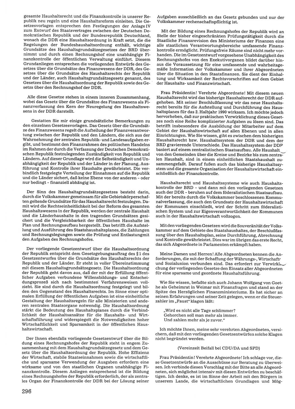 Tagungen der Volkskammer (VK) der Deutschen Demokratischen Republik (DDR), 10. Wahlperiode 1990, Seite 296 (VK. DDR 10. WP. 1990, Prot. Tg. 1-38, 5.4.-2.10.1990, S. 296)