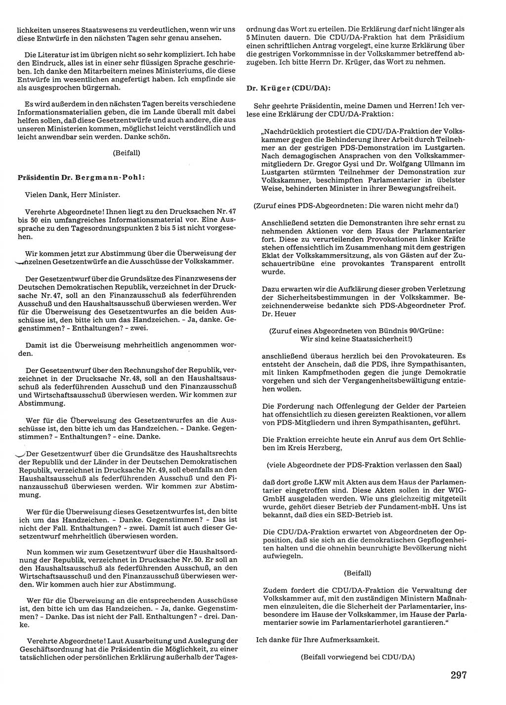 Tagungen der Volkskammer (VK) der Deutschen Demokratischen Republik (DDR), 10. Wahlperiode 1990, Seite 297 (VK. DDR 10. WP. 1990, Prot. Tg. 1-38, 5.4.-2.10.1990, S. 297)