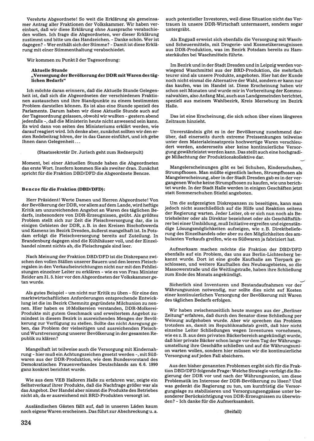 Tagungen der Volkskammer (VK) der Deutschen Demokratischen Republik (DDR), 10. Wahlperiode 1990, Seite 324 (VK. DDR 10. WP. 1990, Prot. Tg. 1-38, 5.4.-2.10.1990, S. 324)