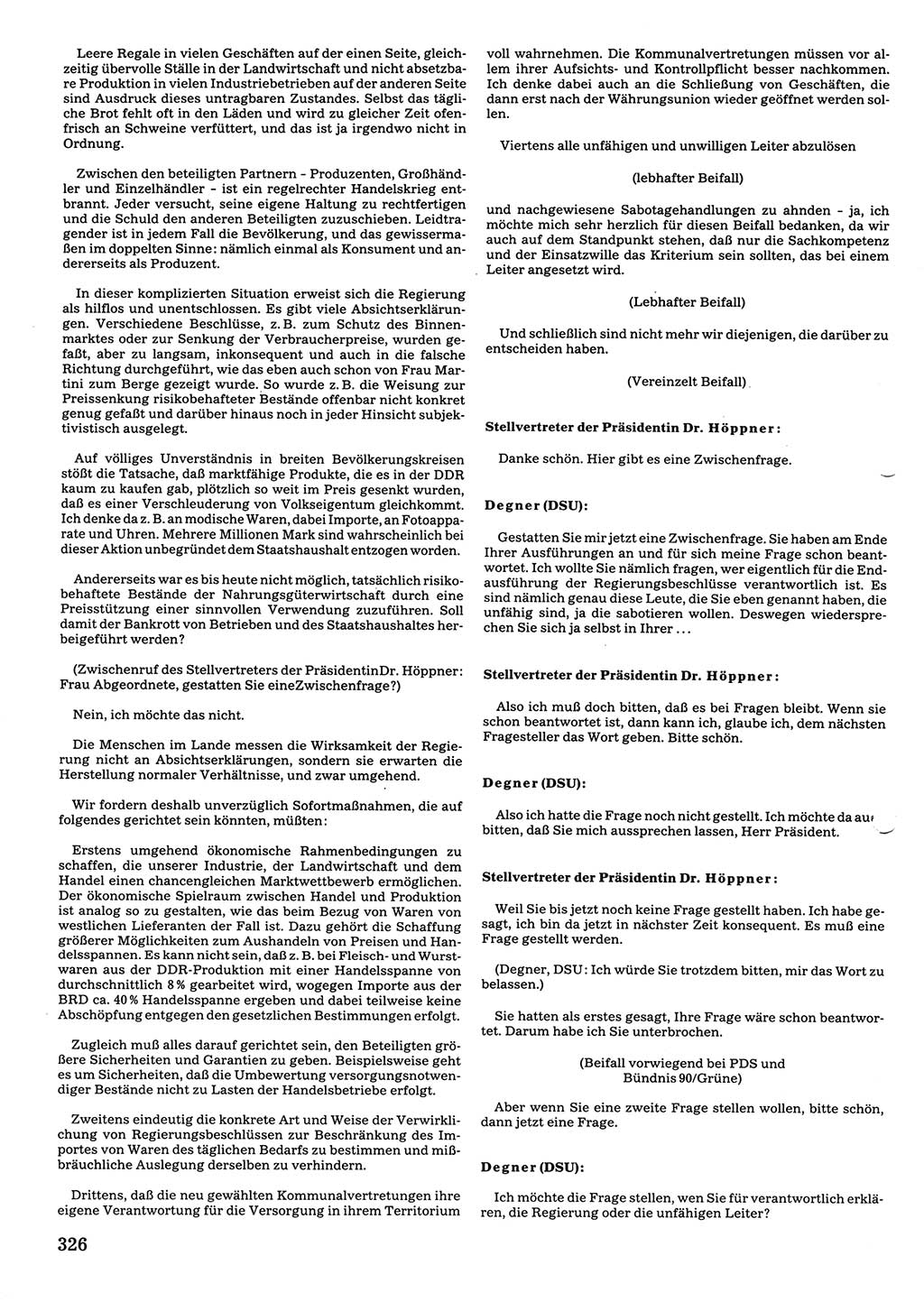 Tagungen der Volkskammer (VK) der Deutschen Demokratischen Republik (DDR), 10. Wahlperiode 1990, Seite 326 (VK. DDR 10. WP. 1990, Prot. Tg. 1-38, 5.4.-2.10.1990, S. 326)