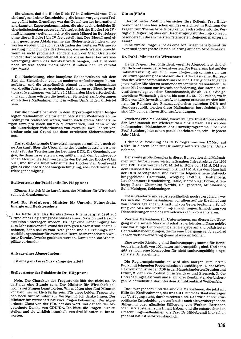 Tagungen der Volkskammer (VK) der Deutschen Demokratischen Republik (DDR), 10. Wahlperiode 1990, Seite 339 (VK. DDR 10. WP. 1990, Prot. Tg. 1-38, 5.4.-2.10.1990, S. 339)