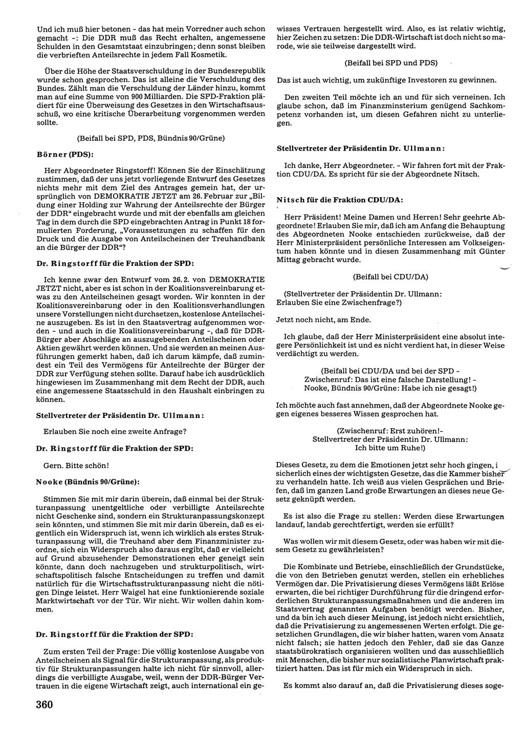 Tagungen der Volkskammer (VK) der Deutschen Demokratischen Republik (DDR), 10. Wahlperiode 1990, Seite 360 (VK. DDR 10. WP. 1990, Prot. Tg. 1-38, 5.4.-2.10.1990, S. 360)