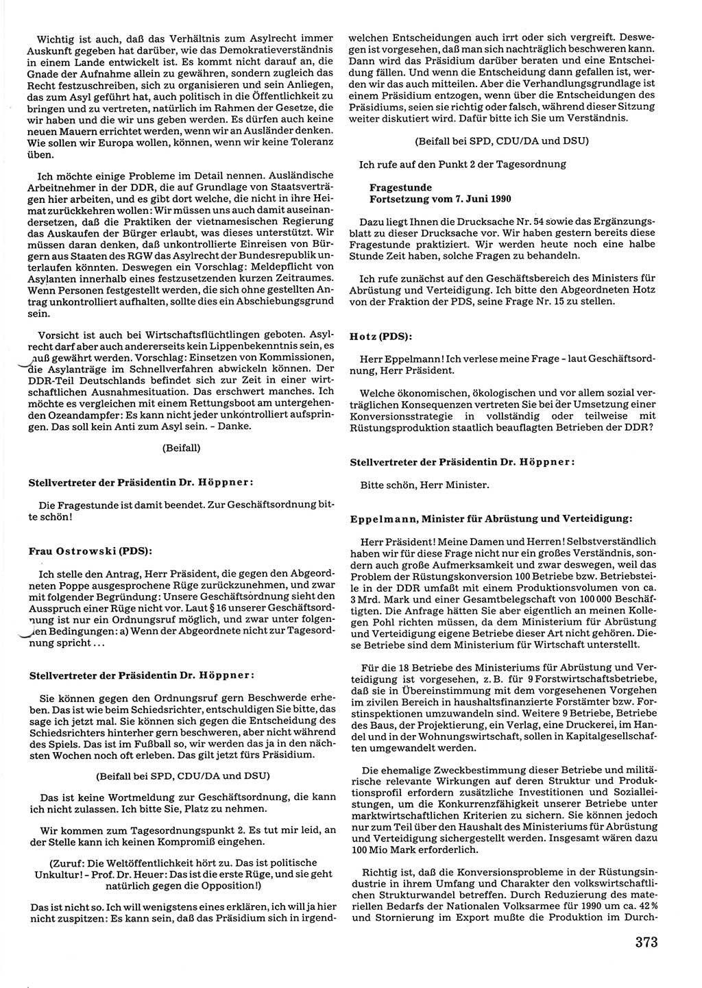 Tagungen der Volkskammer (VK) der Deutschen Demokratischen Republik (DDR), 10. Wahlperiode 1990, Seite 373 (VK. DDR 10. WP. 1990, Prot. Tg. 1-38, 5.4.-2.10.1990, S. 373)