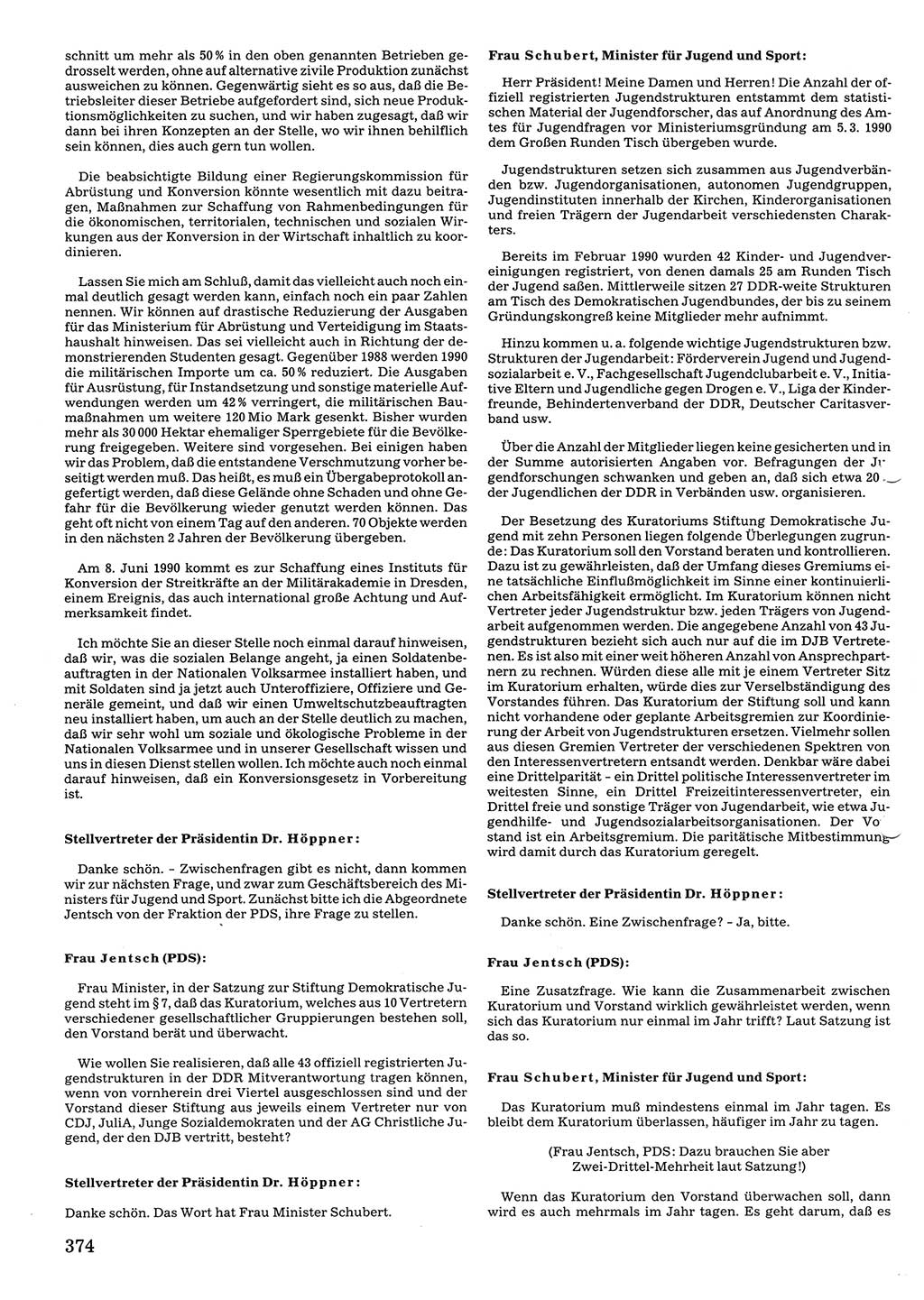 Tagungen der Volkskammer (VK) der Deutschen Demokratischen Republik (DDR), 10. Wahlperiode 1990, Seite 374 (VK. DDR 10. WP. 1990, Prot. Tg. 1-38, 5.4.-2.10.1990, S. 374)