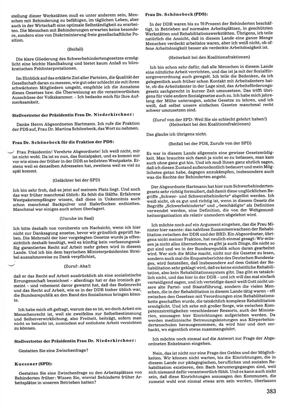 Tagungen der Volkskammer (VK) der Deutschen Demokratischen Republik (DDR), 10. Wahlperiode 1990, Seite 383 (VK. DDR 10. WP. 1990, Prot. Tg. 1-38, 5.4.-2.10.1990, S. 383)