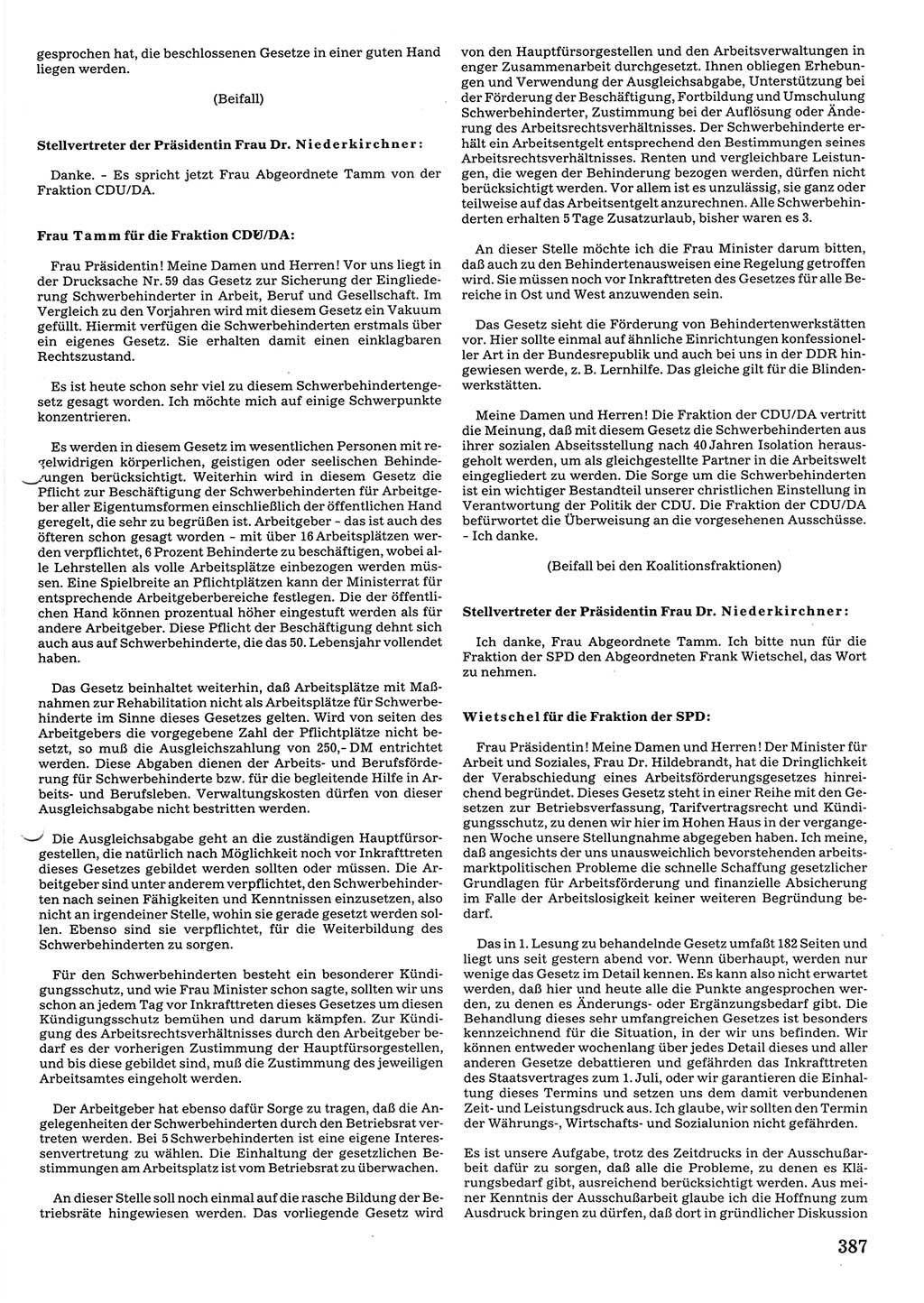 Tagungen der Volkskammer (VK) der Deutschen Demokratischen Republik (DDR), 10. Wahlperiode 1990, Seite 387 (VK. DDR 10. WP. 1990, Prot. Tg. 1-38, 5.4.-2.10.1990, S. 387)