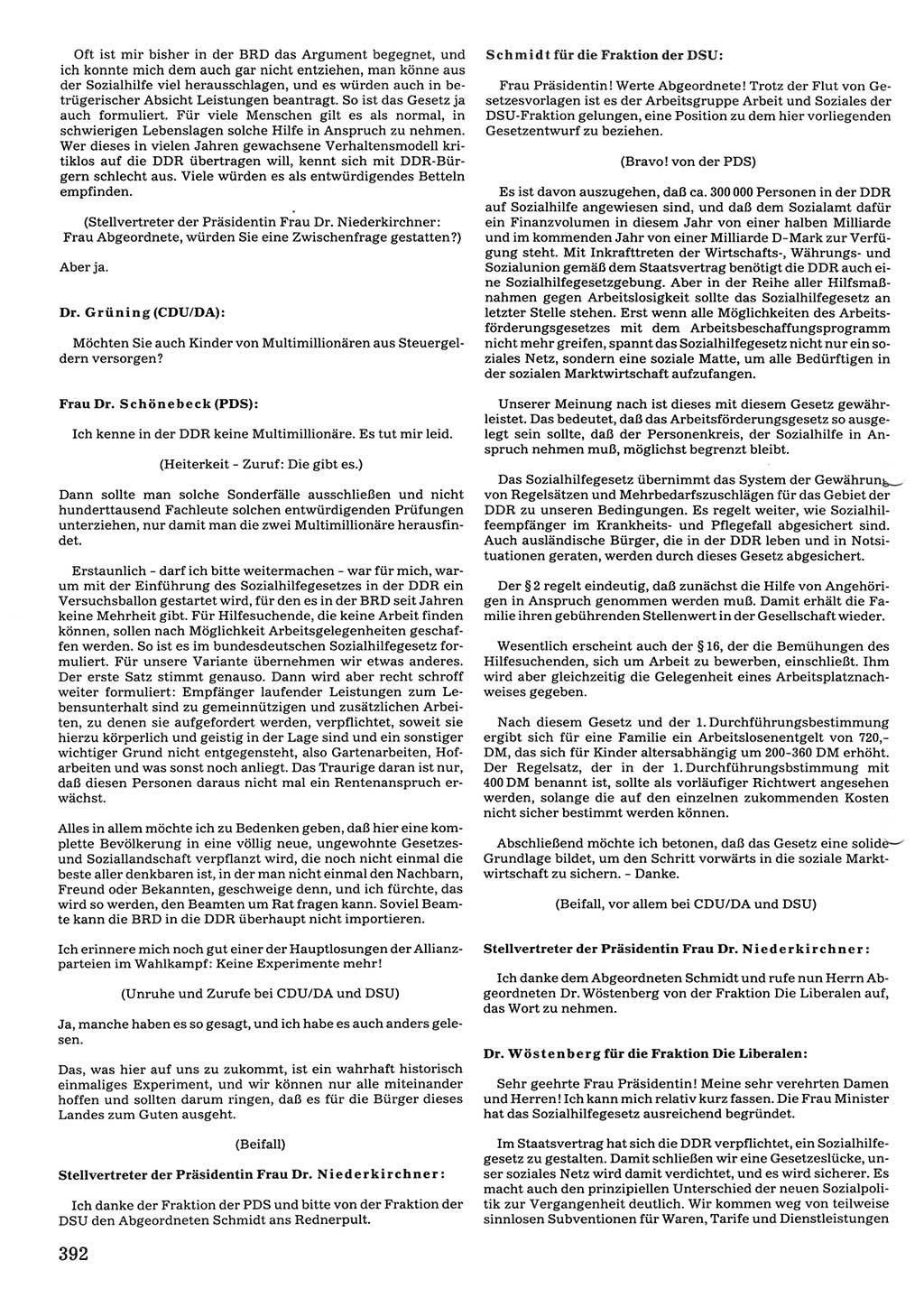 Tagungen der Volkskammer (VK) der Deutschen Demokratischen Republik (DDR), 10. Wahlperiode 1990, Seite 392 (VK. DDR 10. WP. 1990, Prot. Tg. 1-38, 5.4.-2.10.1990, S. 392)