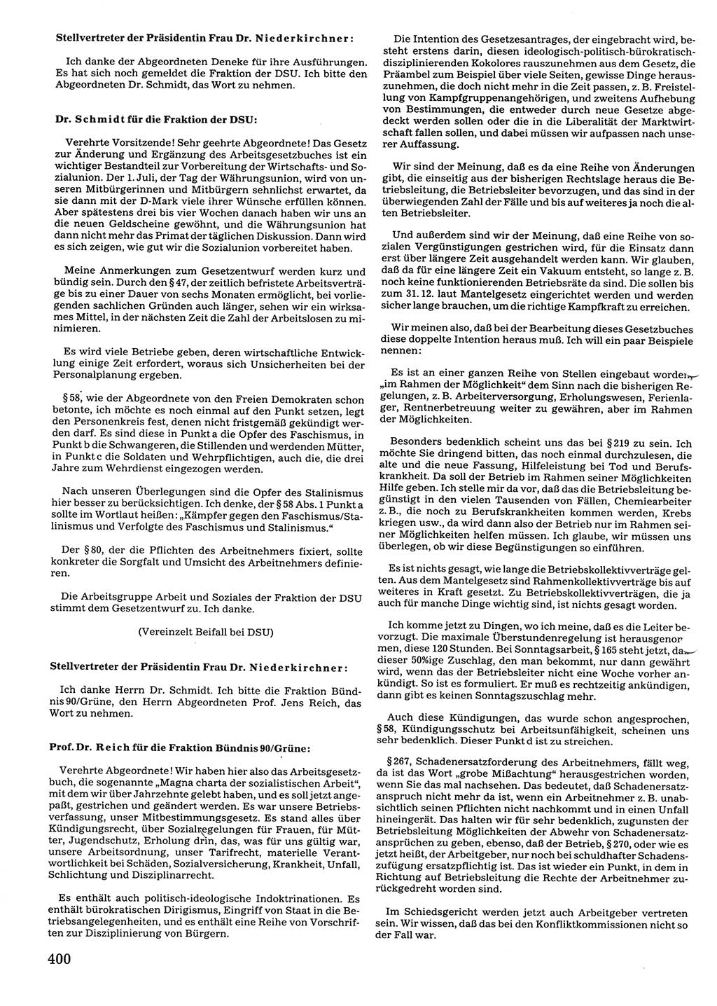 Tagungen der Volkskammer (VK) der Deutschen Demokratischen Republik (DDR), 10. Wahlperiode 1990, Seite 400 (VK. DDR 10. WP. 1990, Prot. Tg. 1-38, 5.4.-2.10.1990, S. 400)