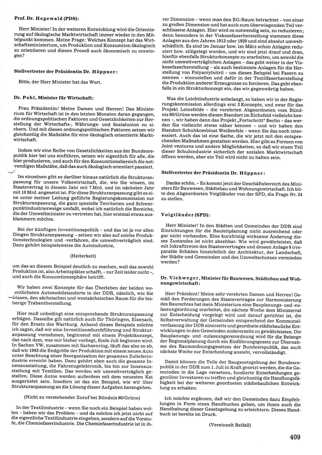 Tagungen der Volkskammer (VK) der Deutschen Demokratischen Republik (DDR), 10. Wahlperiode 1990, Seite 409 (VK. DDR 10. WP. 1990, Prot. Tg. 1-38, 5.4.-2.10.1990, S. 409)