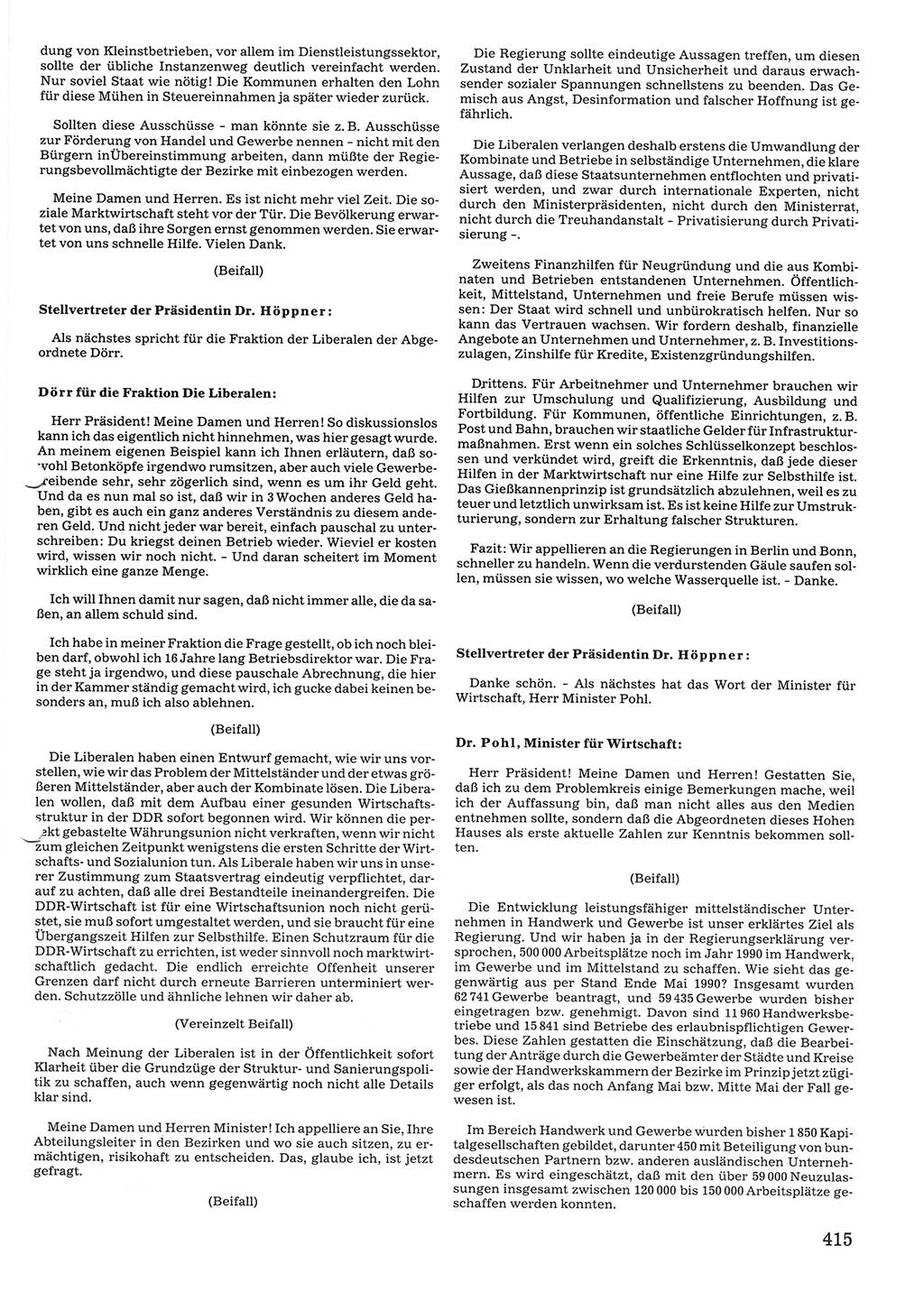Tagungen der Volkskammer (VK) der Deutschen Demokratischen Republik (DDR), 10. Wahlperiode 1990, Seite 415 (VK. DDR 10. WP. 1990, Prot. Tg. 1-38, 5.4.-2.10.1990, S. 415)