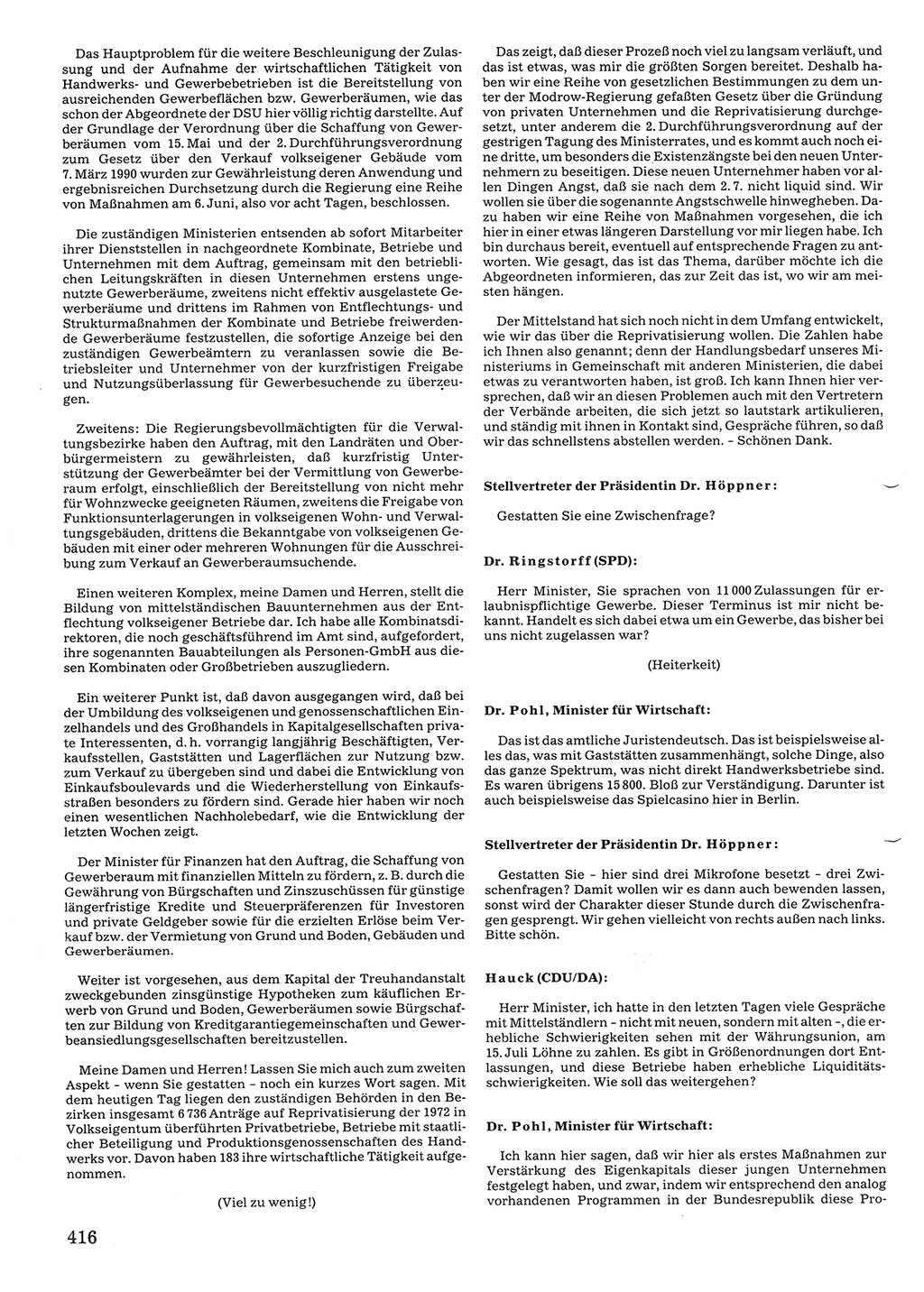 Tagungen der Volkskammer (VK) der Deutschen Demokratischen Republik (DDR), 10. Wahlperiode 1990, Seite 416 (VK. DDR 10. WP. 1990, Prot. Tg. 1-38, 5.4.-2.10.1990, S. 416)