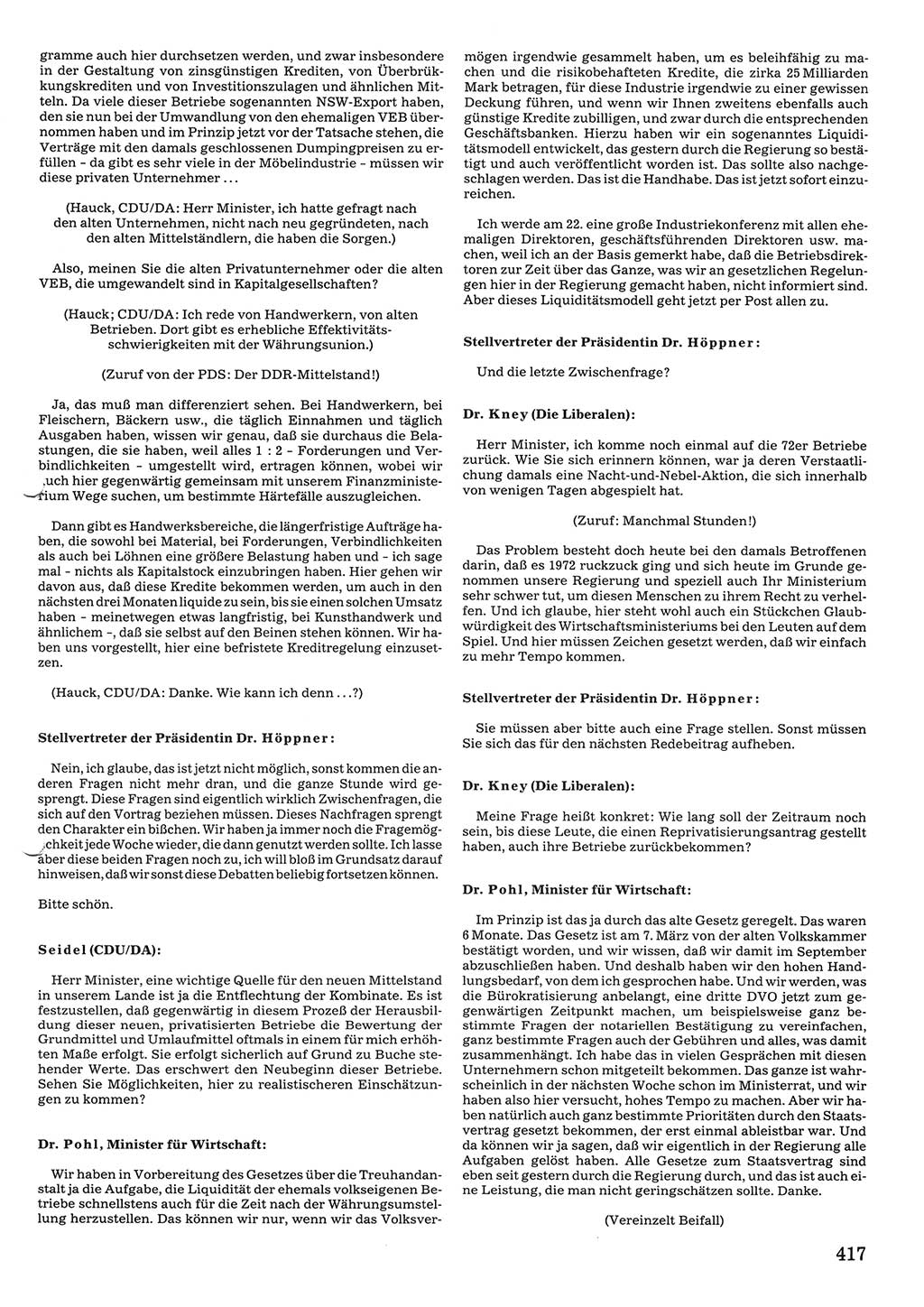 Tagungen der Volkskammer (VK) der Deutschen Demokratischen Republik (DDR), 10. Wahlperiode 1990, Seite 417 (VK. DDR 10. WP. 1990, Prot. Tg. 1-38, 5.4.-2.10.1990, S. 417)