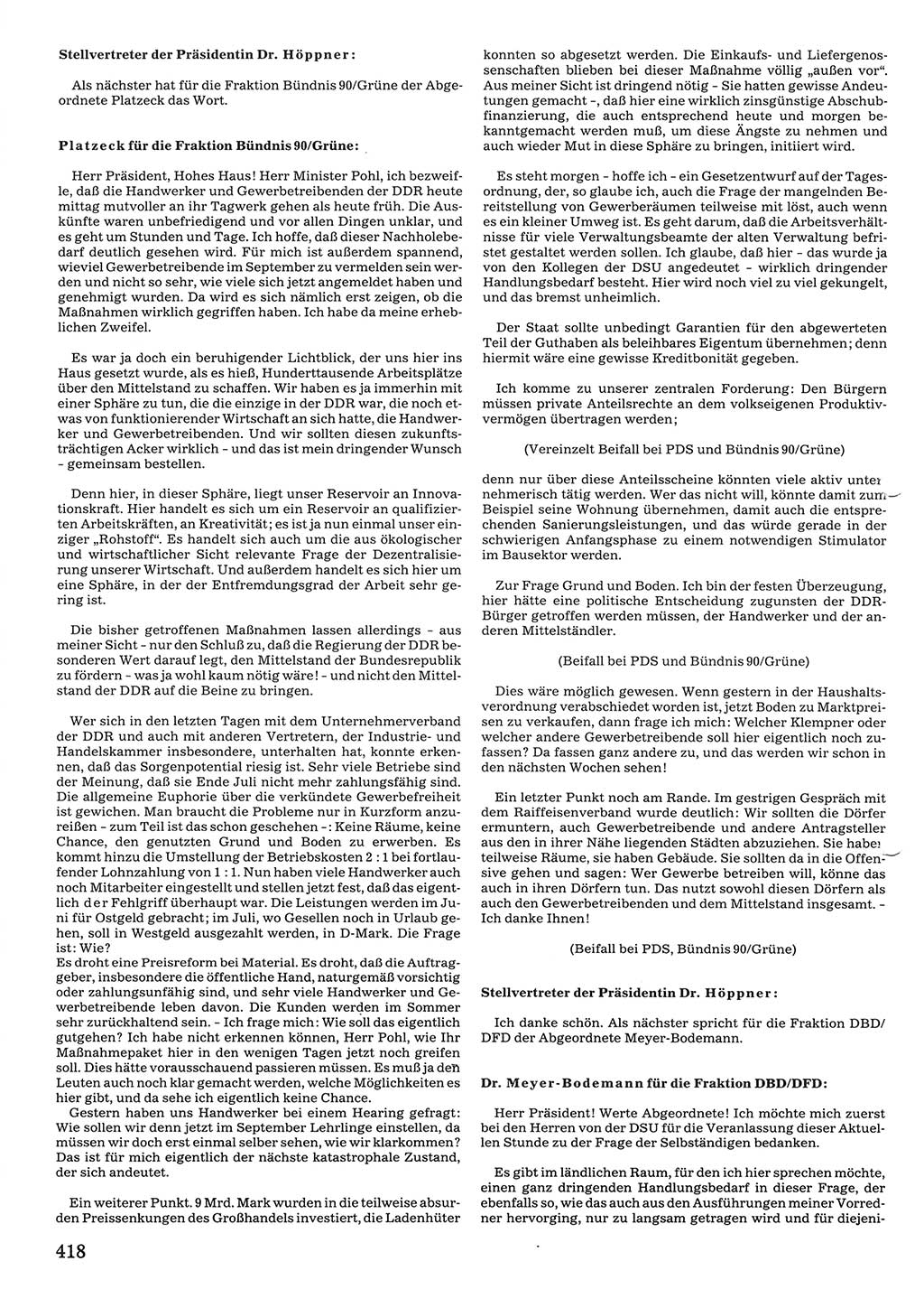 Tagungen der Volkskammer (VK) der Deutschen Demokratischen Republik (DDR), 10. Wahlperiode 1990, Seite 418 (VK. DDR 10. WP. 1990, Prot. Tg. 1-38, 5.4.-2.10.1990, S. 418)