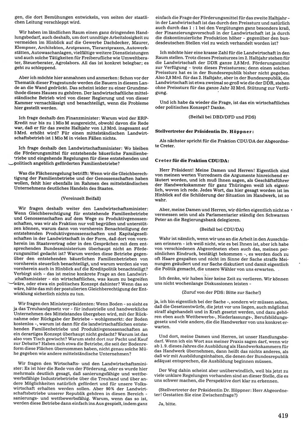Tagungen der Volkskammer (VK) der Deutschen Demokratischen Republik (DDR), 10. Wahlperiode 1990, Seite 419 (VK. DDR 10. WP. 1990, Prot. Tg. 1-38, 5.4.-2.10.1990, S. 419)