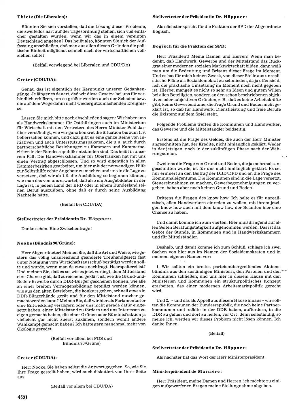 Tagungen der Volkskammer (VK) der Deutschen Demokratischen Republik (DDR), 10. Wahlperiode 1990, Seite 420 (VK. DDR 10. WP. 1990, Prot. Tg. 1-38, 5.4.-2.10.1990, S. 420)