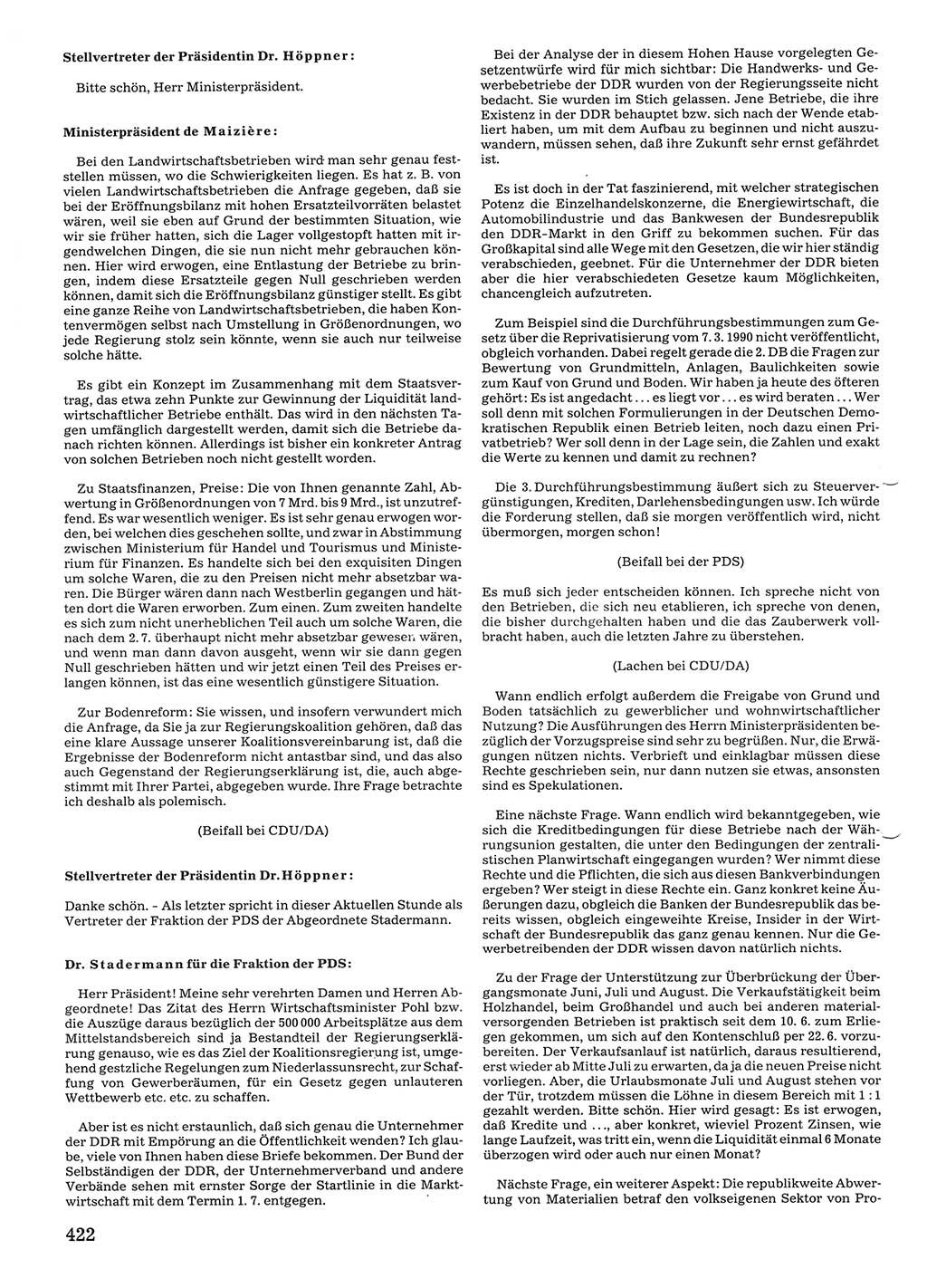 Tagungen der Volkskammer (VK) der Deutschen Demokratischen Republik (DDR), 10. Wahlperiode 1990, Seite 422 (VK. DDR 10. WP. 1990, Prot. Tg. 1-38, 5.4.-2.10.1990, S. 422)