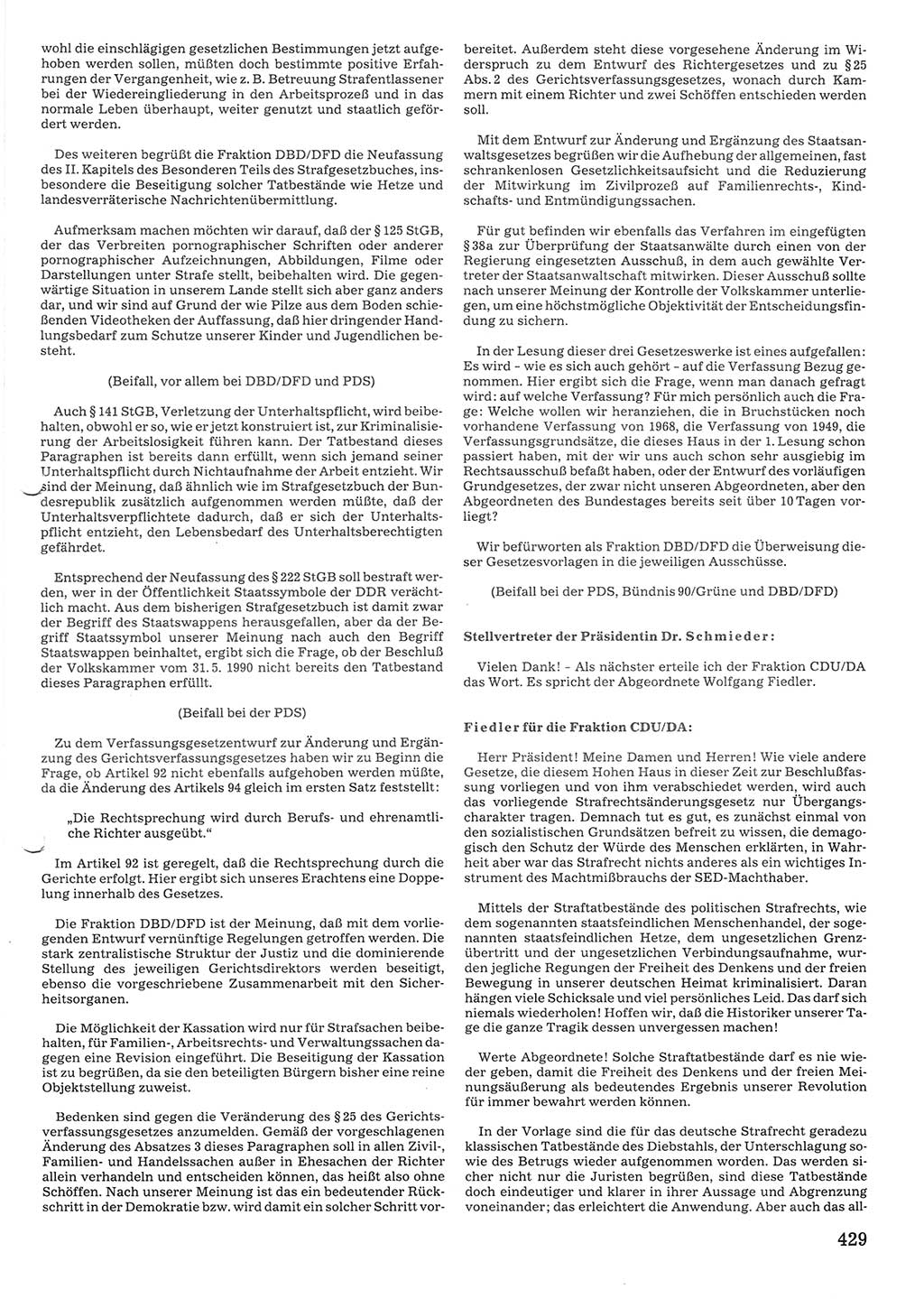 Tagungen der Volkskammer (VK) der Deutschen Demokratischen Republik (DDR), 10. Wahlperiode 1990, Seite 429 (VK. DDR 10. WP. 1990, Prot. Tg. 1-38, 5.4.-2.10.1990, S. 429)