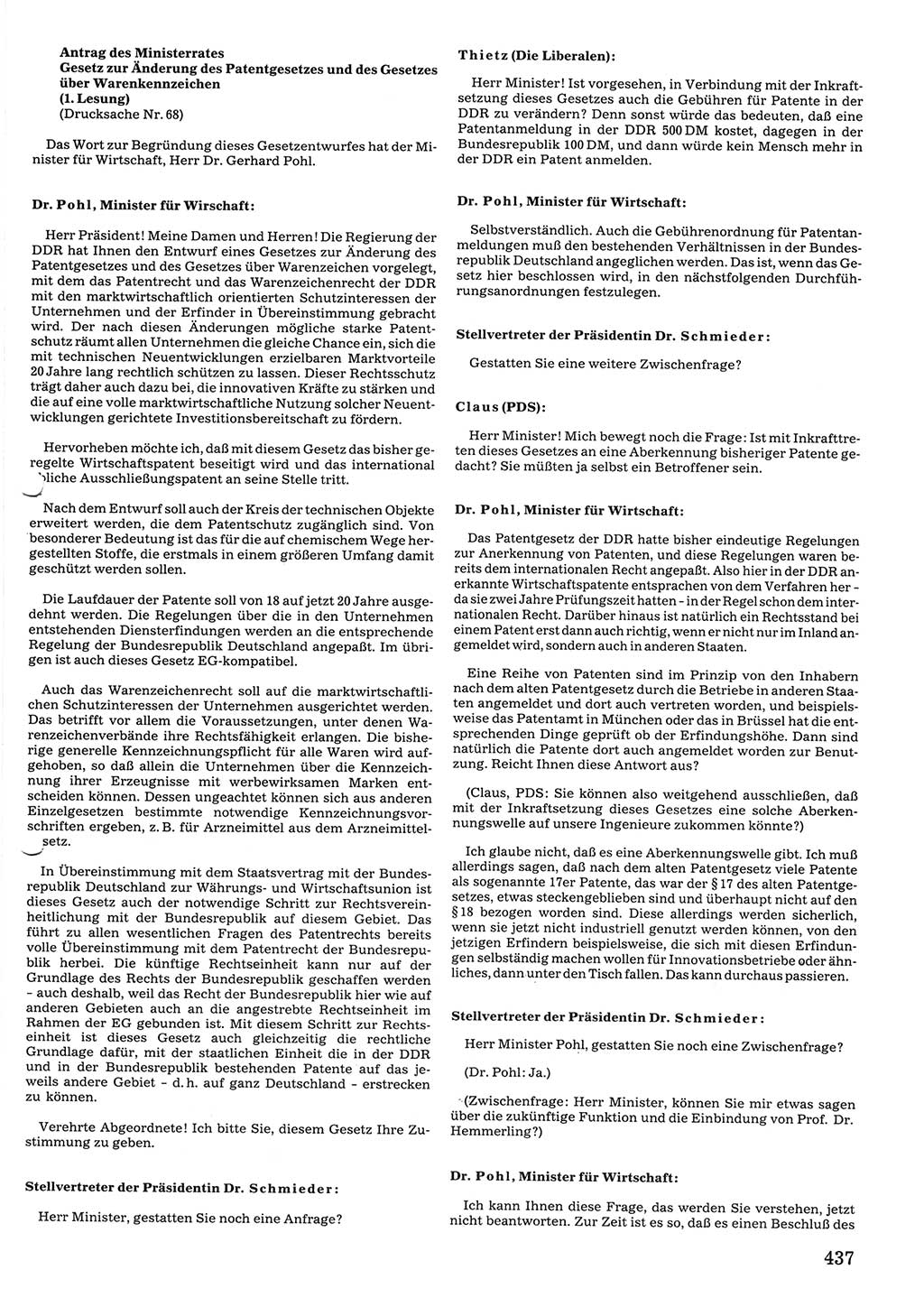 Tagungen der Volkskammer (VK) der Deutschen Demokratischen Republik (DDR), 10. Wahlperiode 1990, Seite 437 (VK. DDR 10. WP. 1990, Prot. Tg. 1-38, 5.4.-2.10.1990, S. 437)